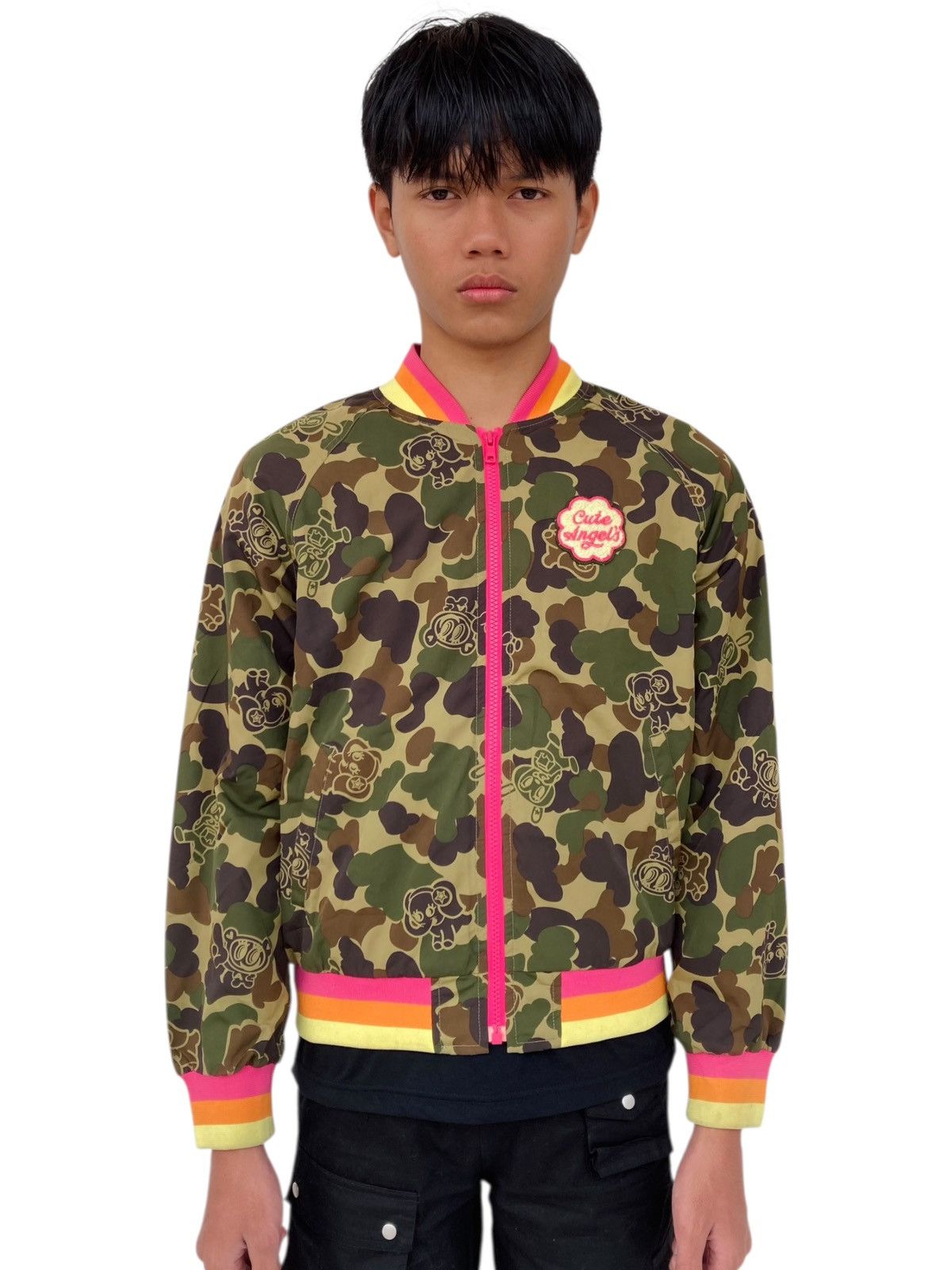 Hysteric Glamour 2000s Angel Blue Multicolor Rib Elephant Camo Bomber Jacket Size US M / EU 48-50 / 2 - 1 Thumbnail