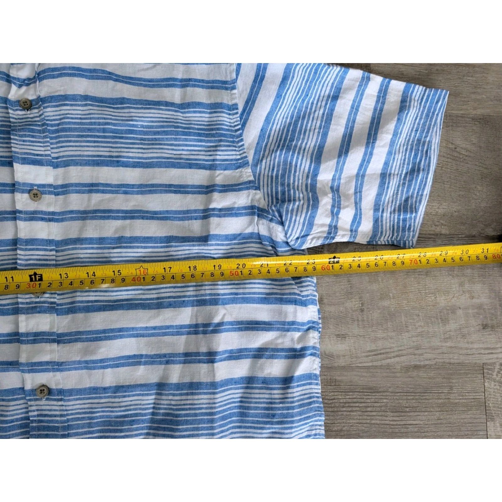 Lands' End Lands' End Button-Up Shirt Mens M Linen Short Sleeve Striped Blue White VGUC Trad Fit Size US M / EU 48-50 / 2 - 7 Thumbnail