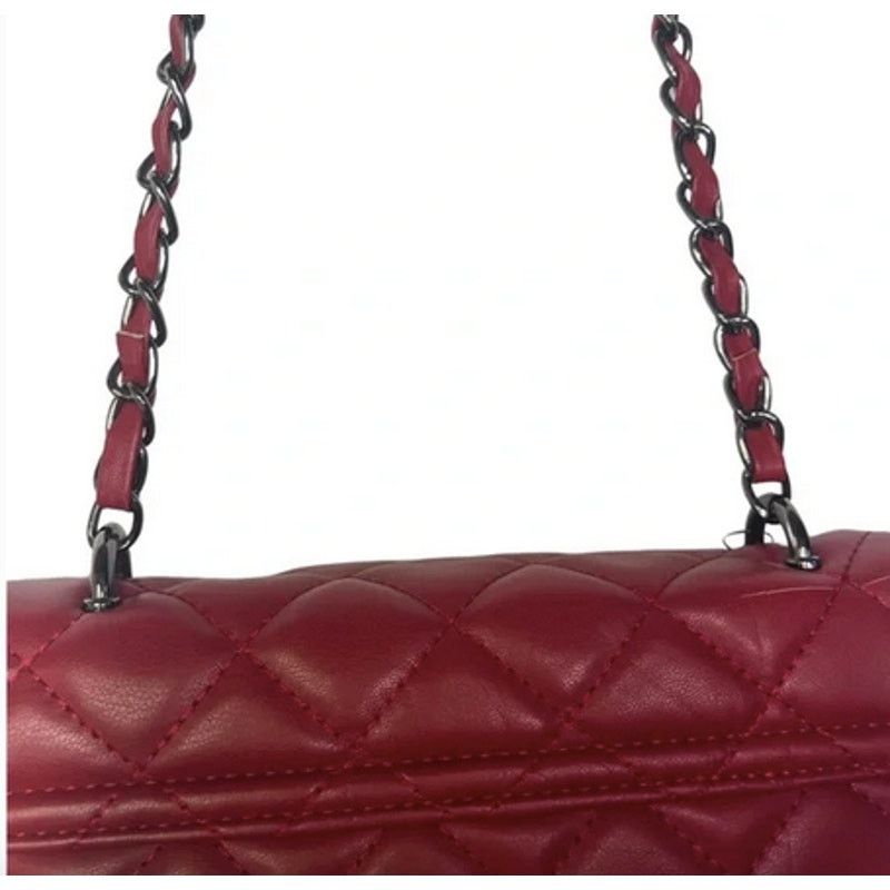 Badgley Mischka Designer Quilted Leather Red Silver Crossbody Purse Size ONE SIZE - 3 Thumbnail