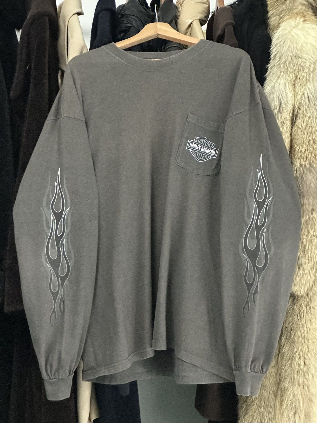 Harley Davidson × Vintage Flame Sleeve Liberty Statue 1998 Longsleeve Size US XL / EU 56 / 4 - 2 Thumbnail