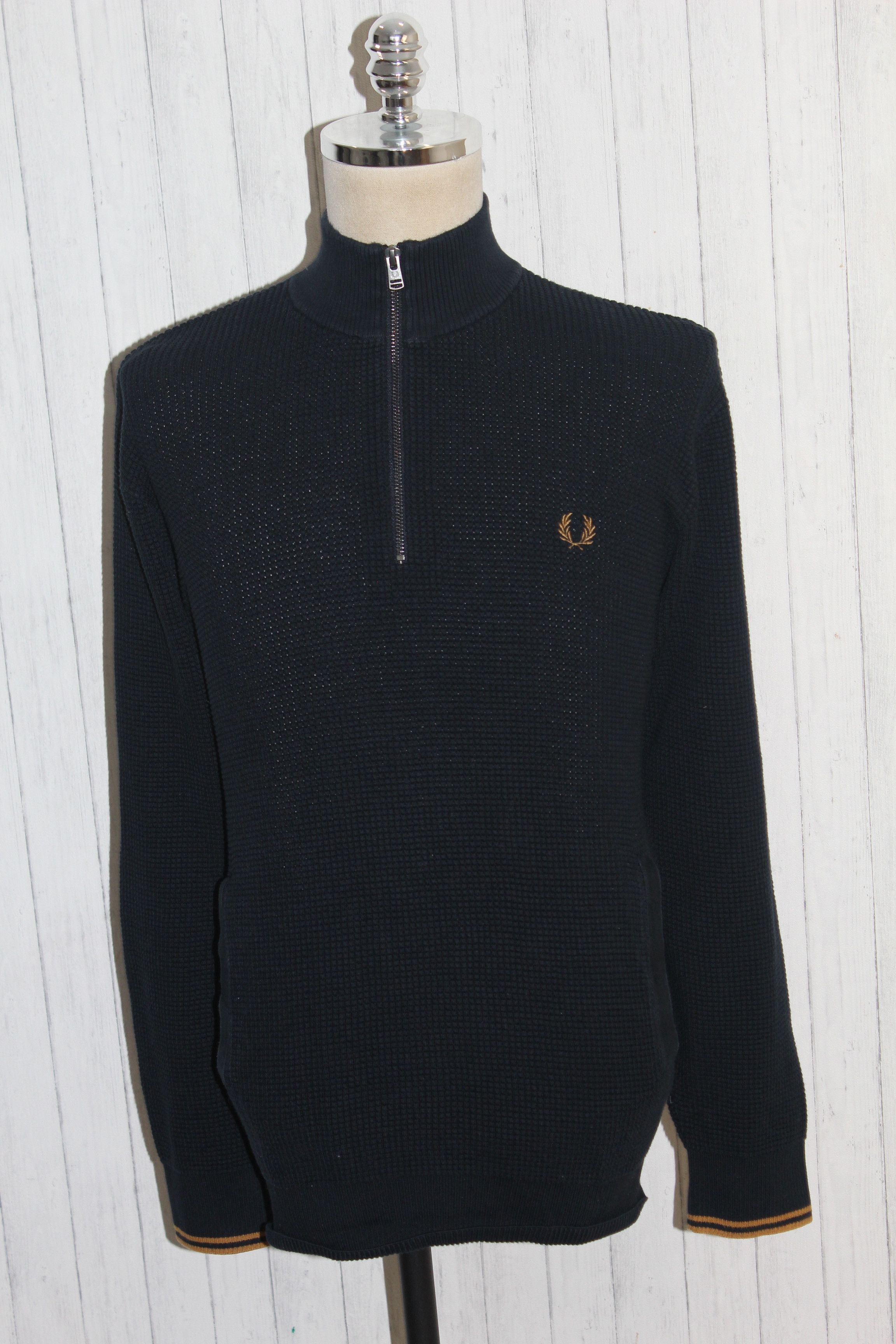 Fred Perry Fred Perry Zip Neck Knitted Blue Jumper Size XL Size US XL / EU 56 / 4 - 1 Thumbnail