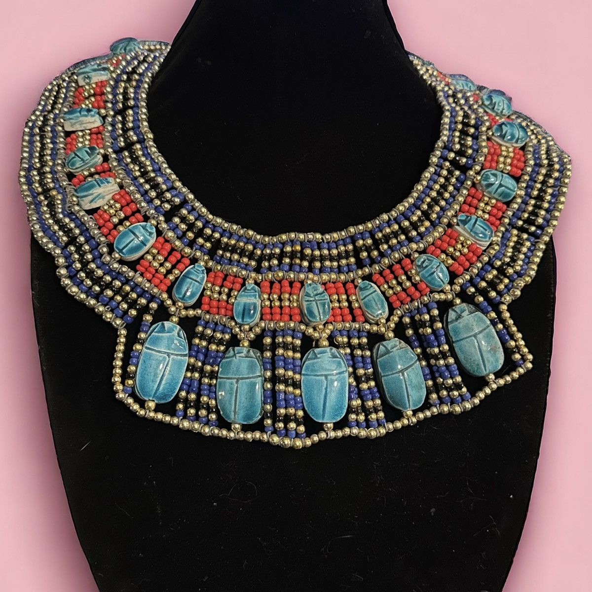 Vintage Vintage Egyptian Queen Cleopatra scarab bead collar necklace Size ONE SIZE - 1 Thumbnail