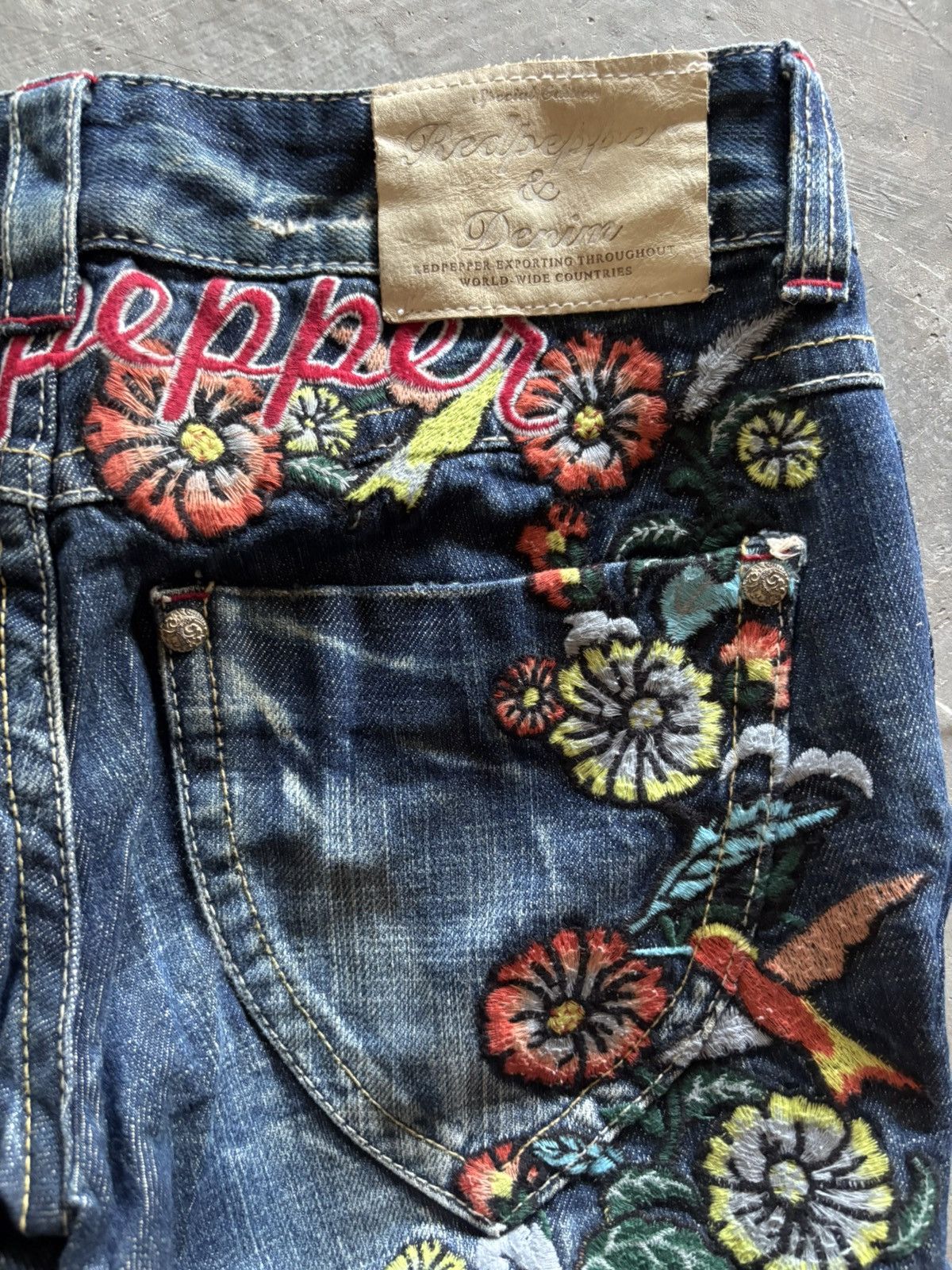 Hysteric Glamour RED PEPPER flare japanese denim floral patches low rise Size US 27 - 15 Thumbnail