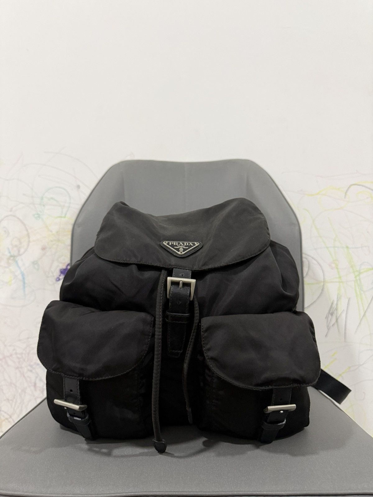 Vintage Prada Black Large Nylon Backpack Bag, Women's