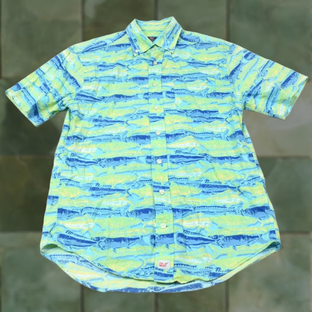 Vineyard Vines Vineyard Vines Murray Shirt Mens Small Blue Green Fish Classic Fit Cotton Rayon Shirt Size US S / EU 44-46 / 1 - 1 Thumbnail