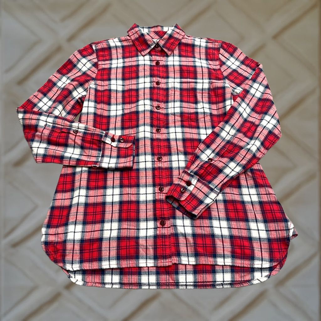 J.Crew J. Crew Shirt Womens 00 Red Plaid Flannel Button-Up Long Sleeve Cotton Casual Shirt Size XXS / US 00 / IT 34 - 1 Thumbnail