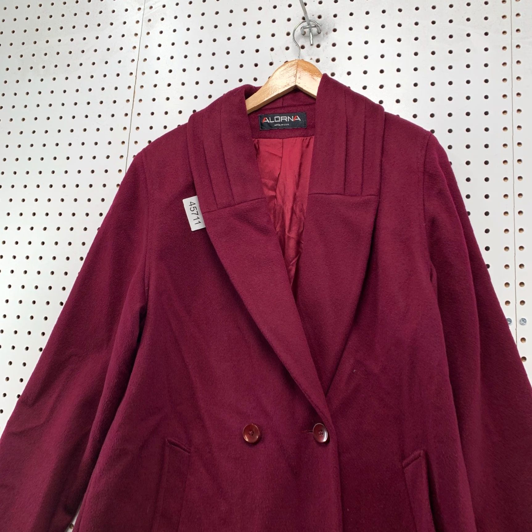 VINTAGE Alorna Wool Overcoat Womens L Burgundy Alorna Double Breasted USA Coat Long Winter 90s Womens