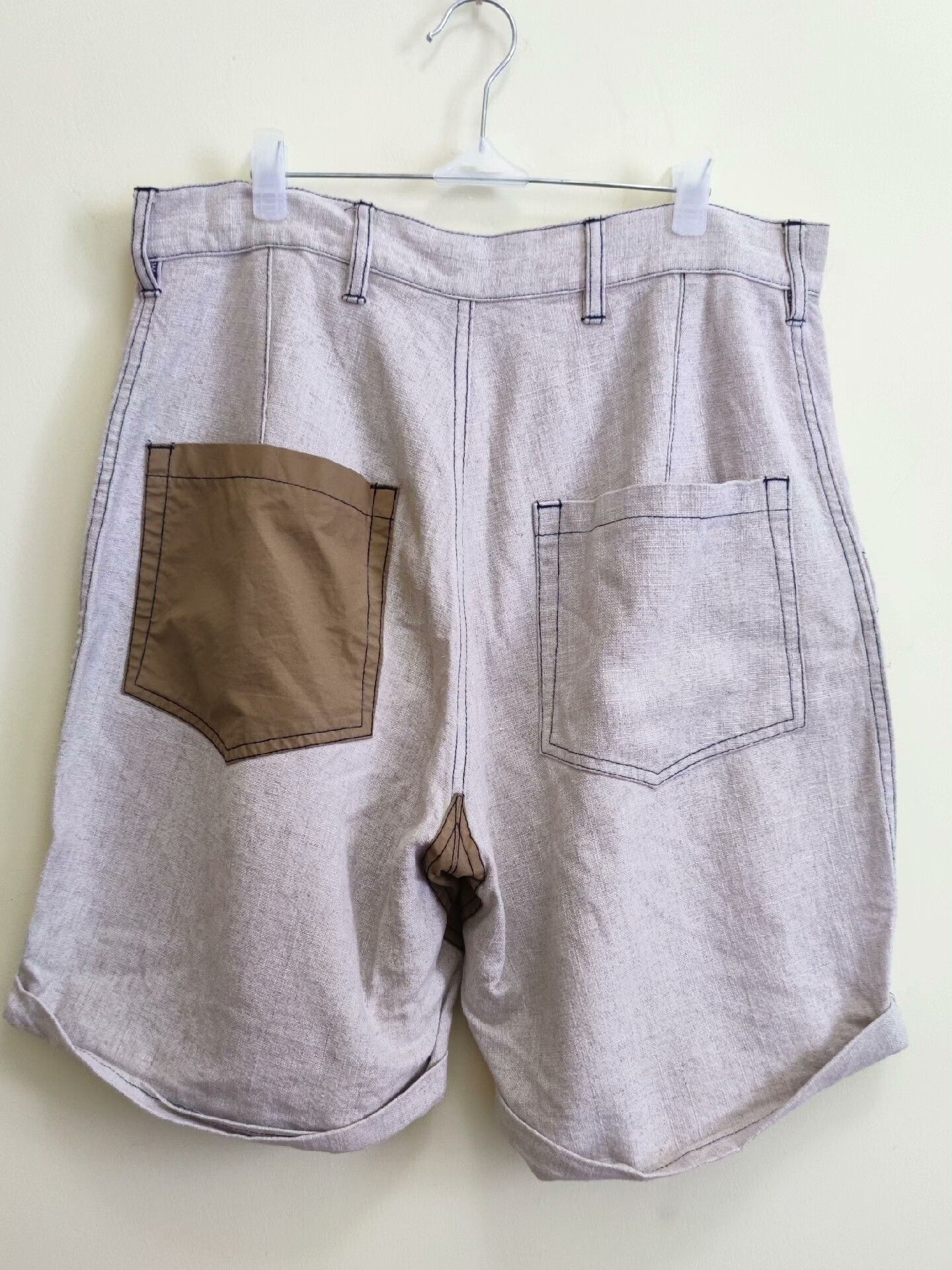 Bleu De Paname Stylish Color-Block Linen Work Shorts Size US 32 / EU 48 - 1 Thumbnail