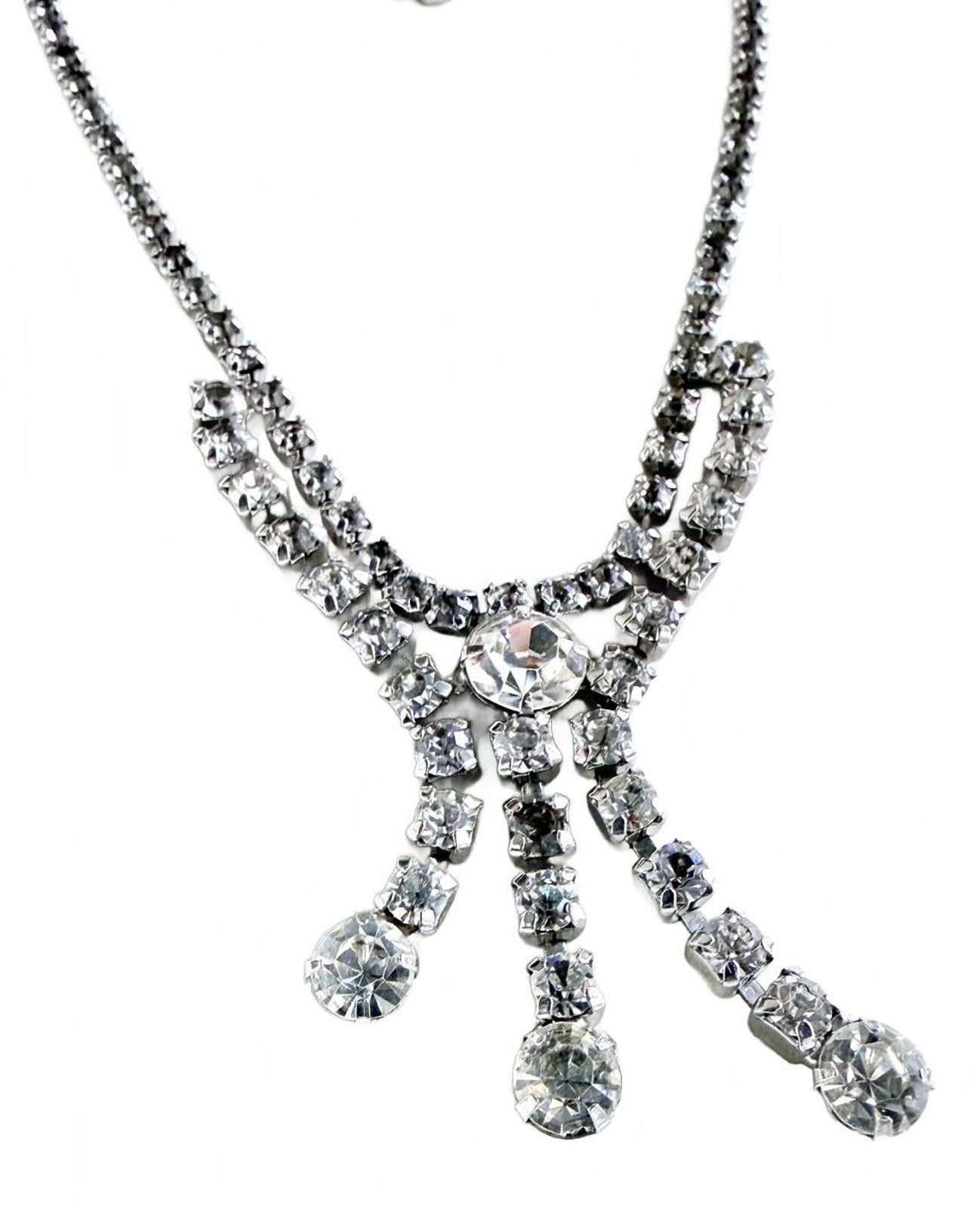 Other Vintage Rhinestone Y Drop Bridal Statement Necklace Sparkle Size ONE SIZE - 3 Thumbnail