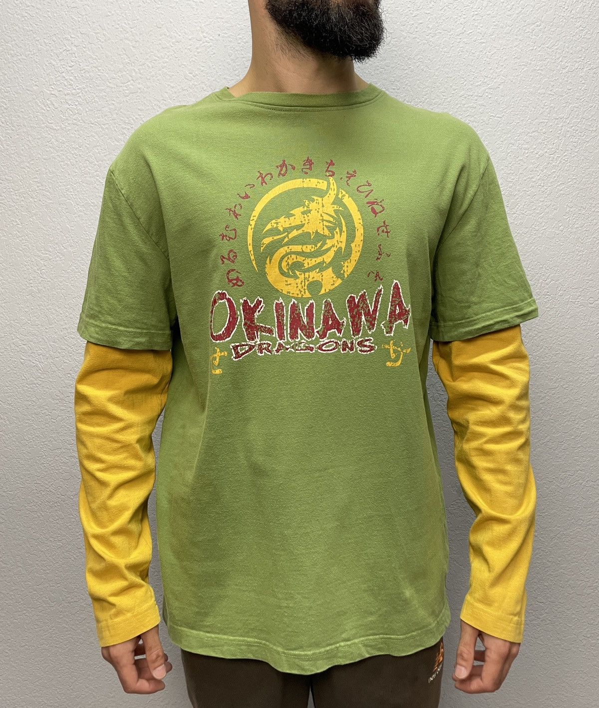 Japanese Brand Vintage y2k Okinawa Dragon Graphic Layered Longsleeve Tee Size US L / EU 52-54 / 3 - 1 Thumbnail