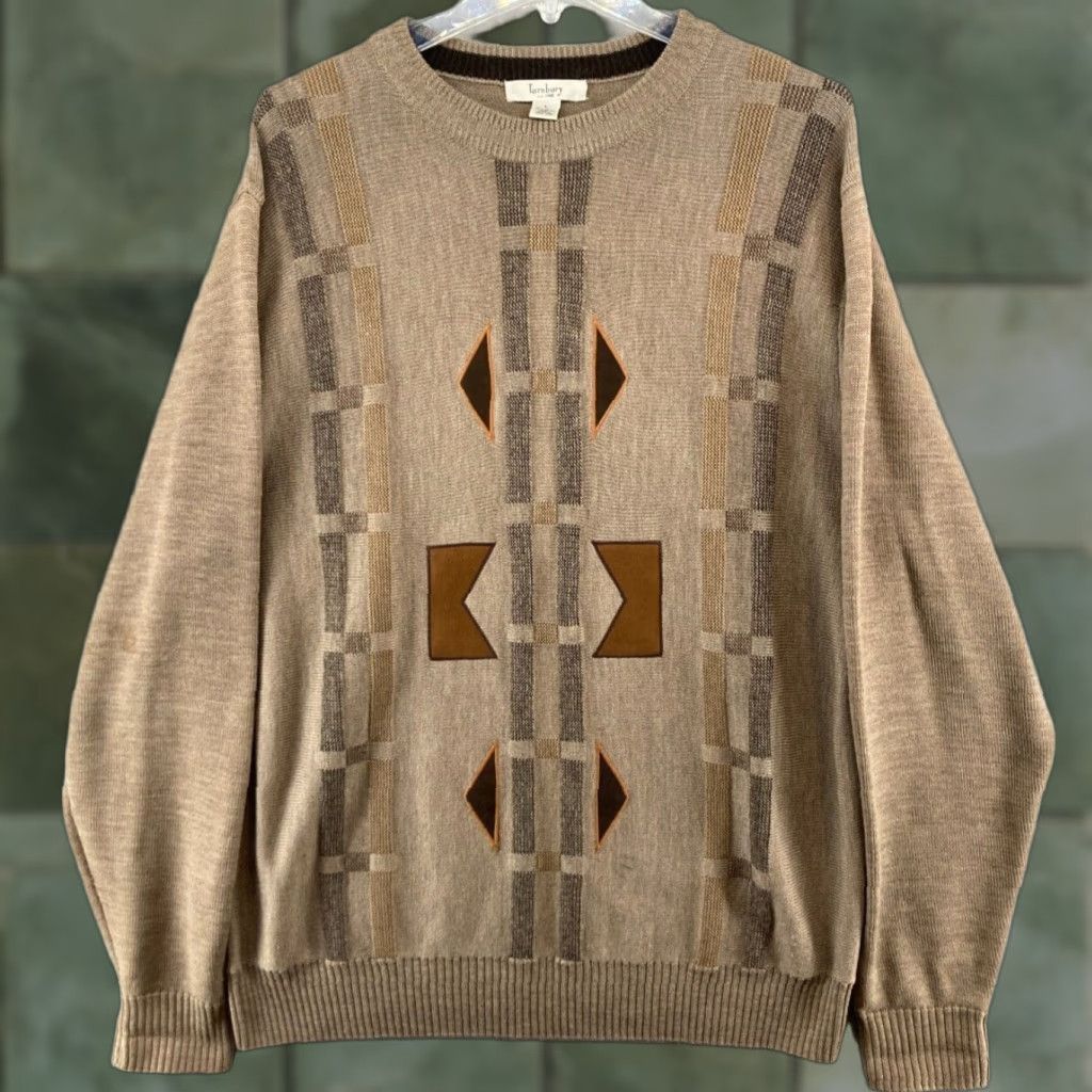 Vintage VINTAGE Turnbury Wool Sweater Large Brown Geometric Pullover Dad Casual Mens Size US L / EU 52-54 / 3 - 1 Thumbnail