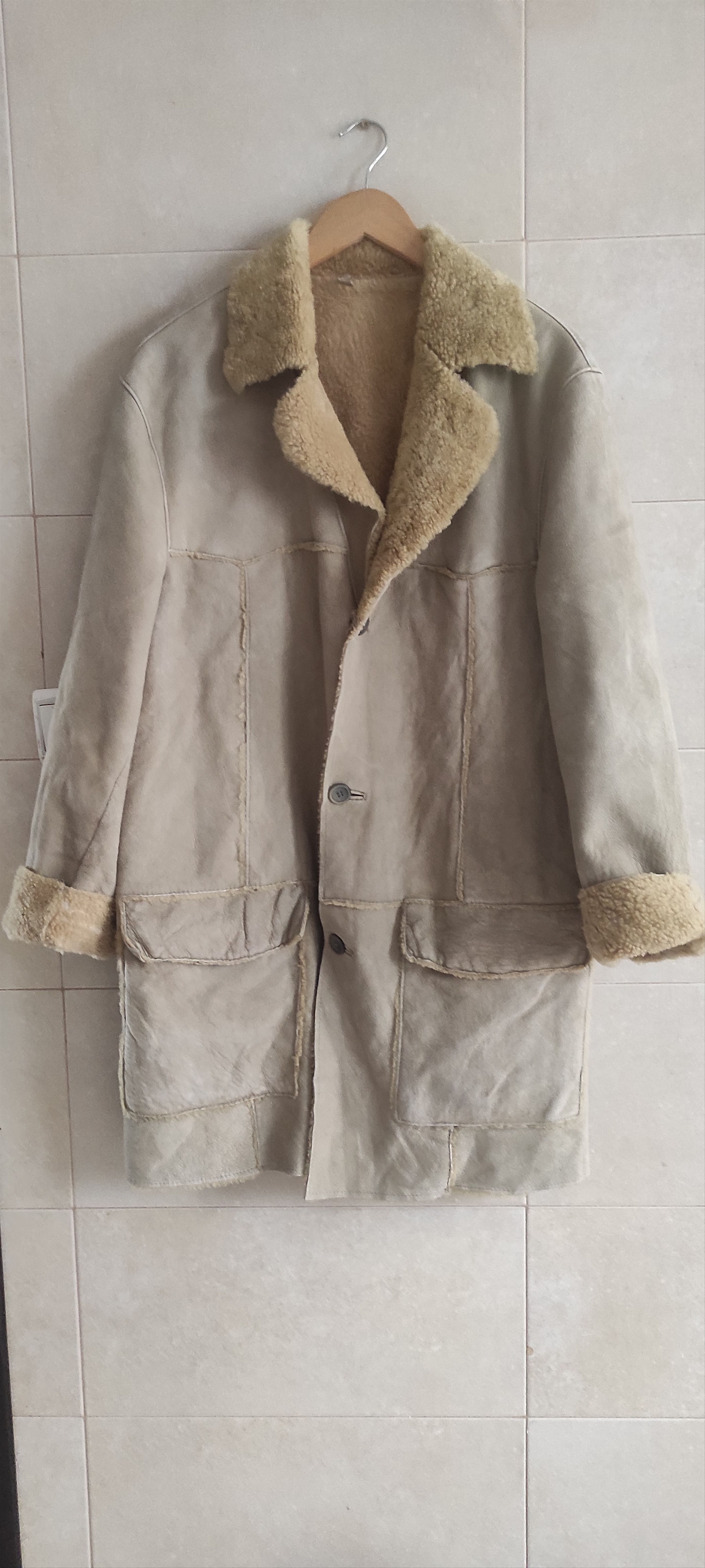 Leather × Vintage Offset Real sheepskin Fur Lined Leather Mens Overcoat Size US L / EU 52-54 / 3 - 8 Thumbnail