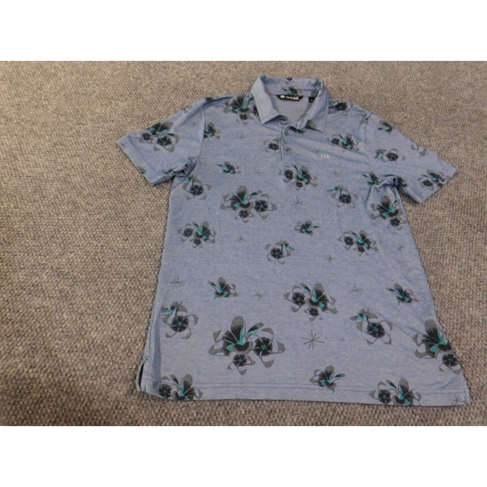 TravisMathew Travis Mathew Polo Mens Large Blue Geometric Performance Stretch Golf Logo Shirt Size US L / EU 52-54 / 3 - 3 Thumbnail