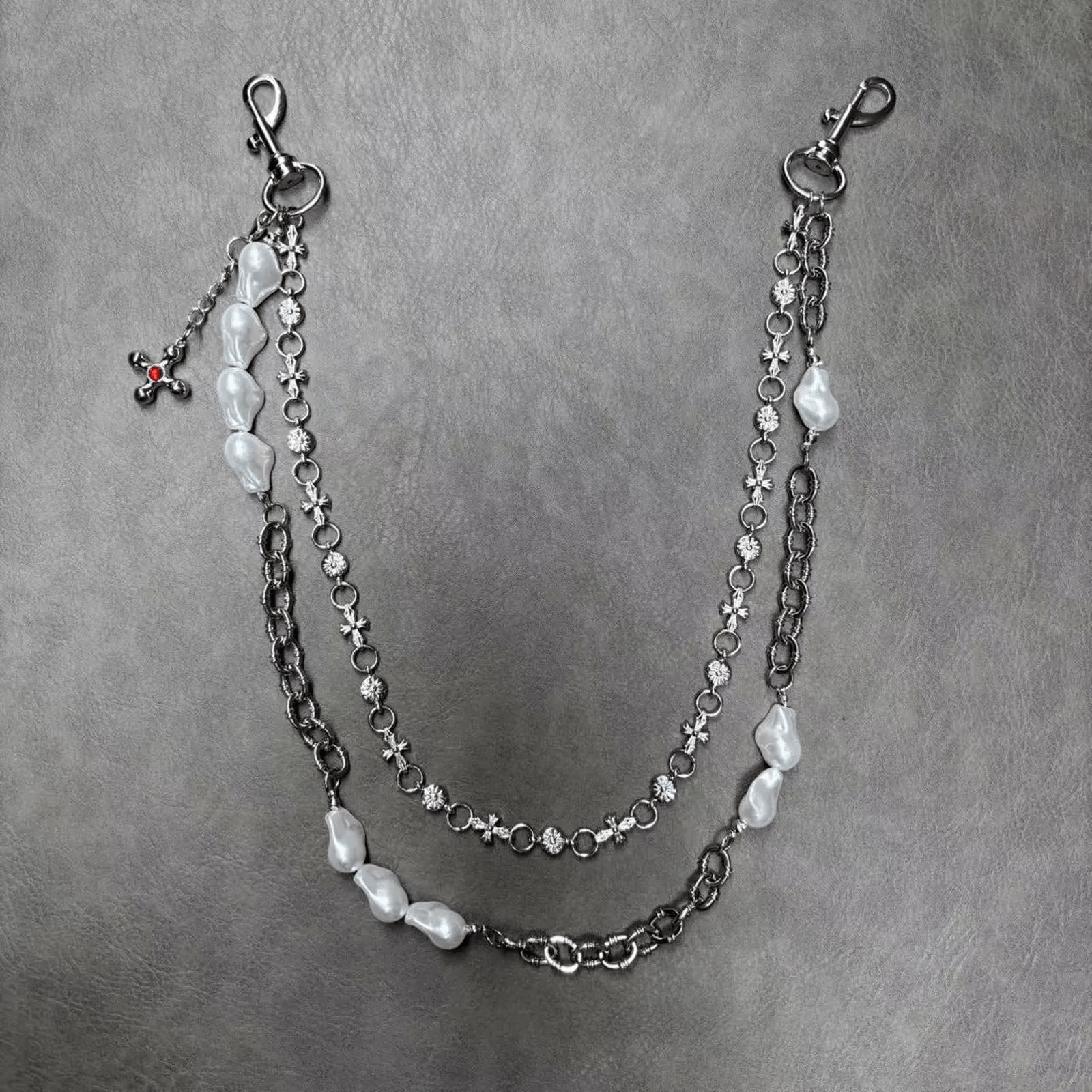 Jewelry Silver Chain with Pearl Accents, Men's Layered Wallet Chain Size ONE SIZE - 1 Thumbnail