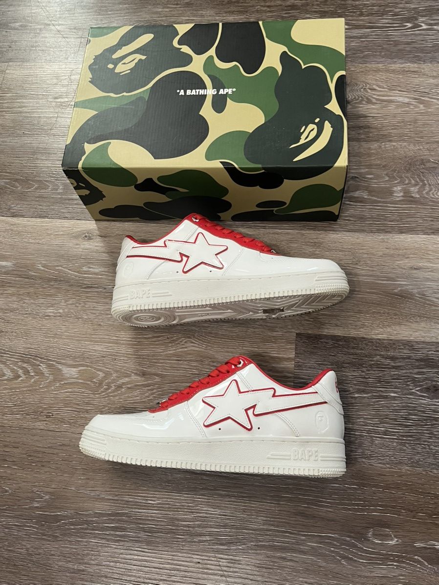 Bape Patent Leather M2 A Bathing Ape Bapesta Red/White With Box Size US 10 / EU 43 - 3 Thumbnail