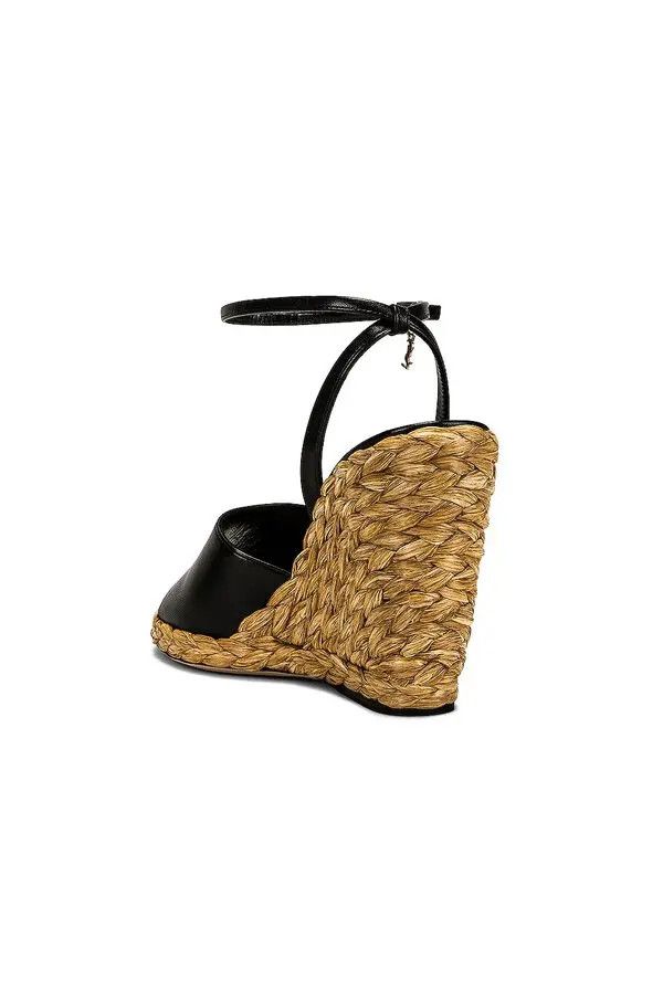 Saint Laurent Paris o1bcso1str1124 Paloma Wedge Espadrilles Sandals in Black Size US 7 / IT 37 - 3 Thumbnail