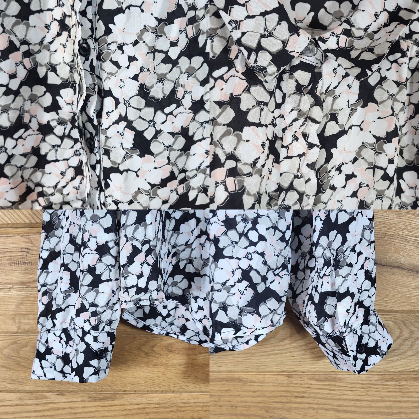 Vintage ELLE Shirt Women XL Black White Floral Geometric Print Long Sleeve Button Down Size XL / US 12-14 / IT 48-50 - 8 Thumbnail