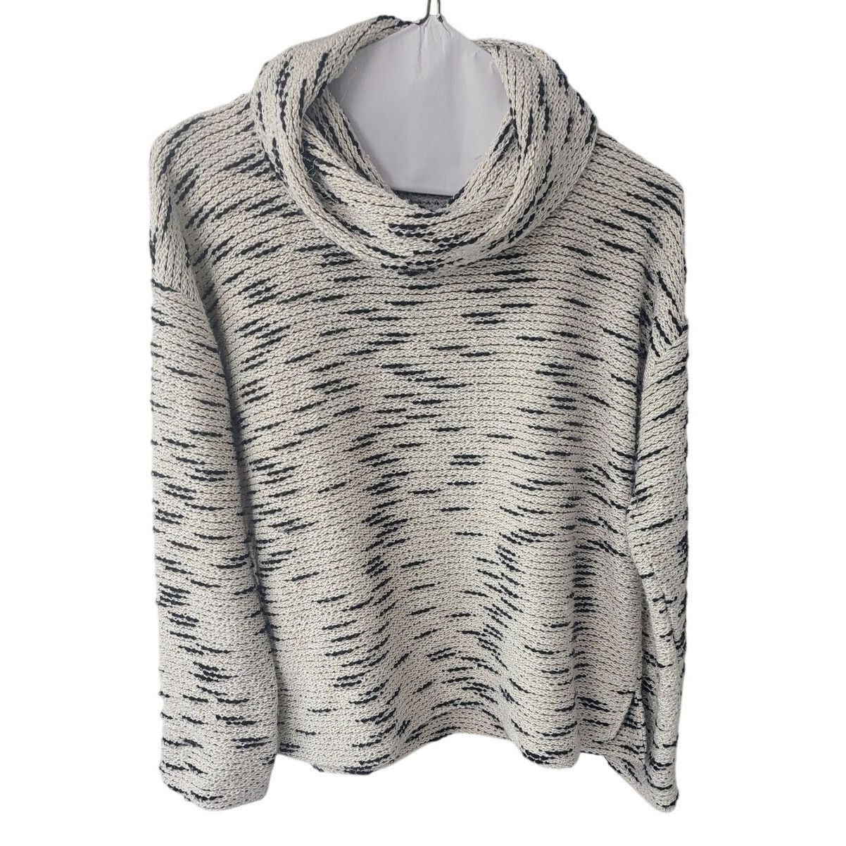 Loft Loft White w/ Black & Metallic Gold Cowl Neck Sweater - L Size L / US 10 / IT 46 - 1 Thumbnail