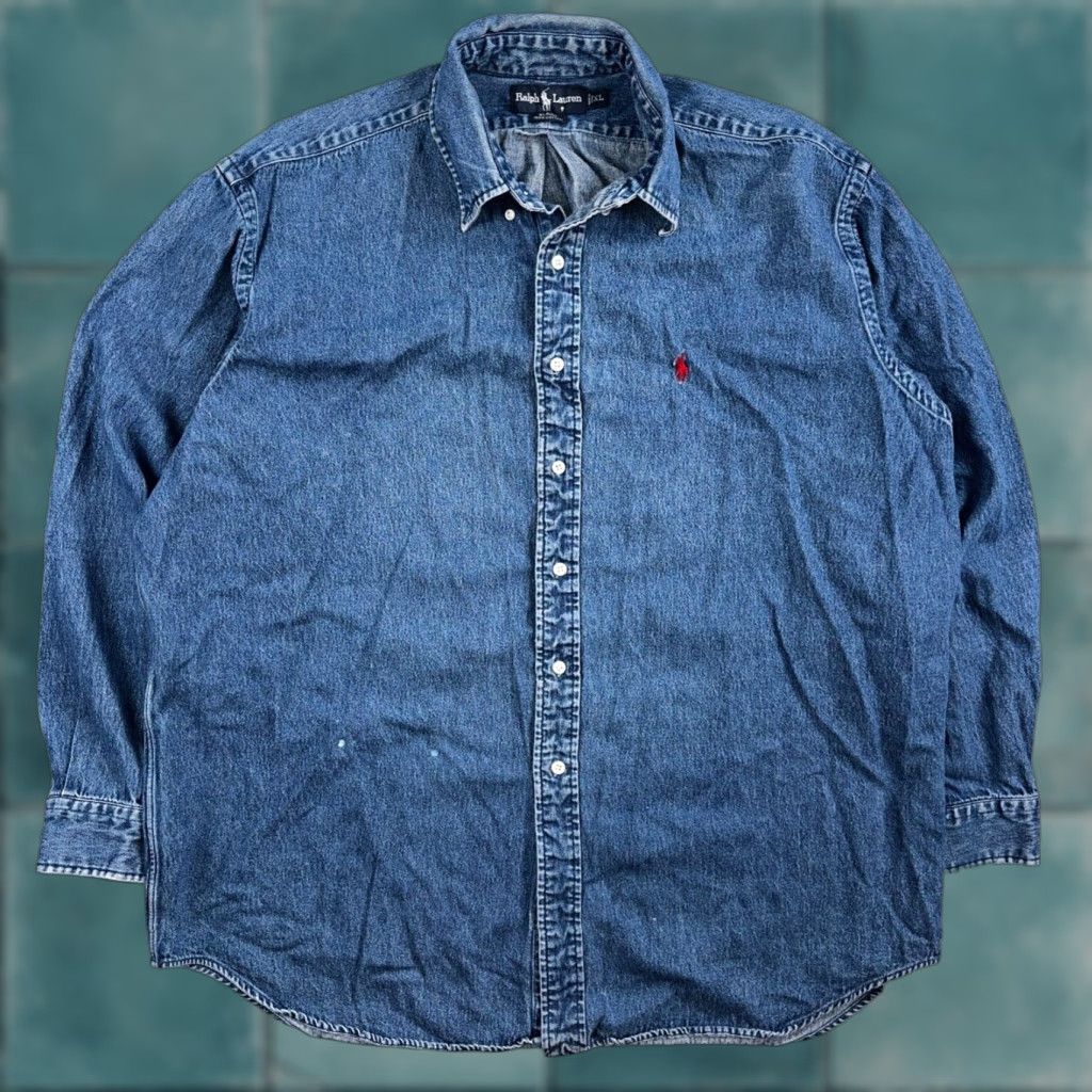 Polo Ralph Lauren VINTAGE Polo Ralph Lauren Shirt Denim Blaire Button Front Oxford XL Men Blue 90s Size US XL / EU 56 / 4 - 1 Thumbnail