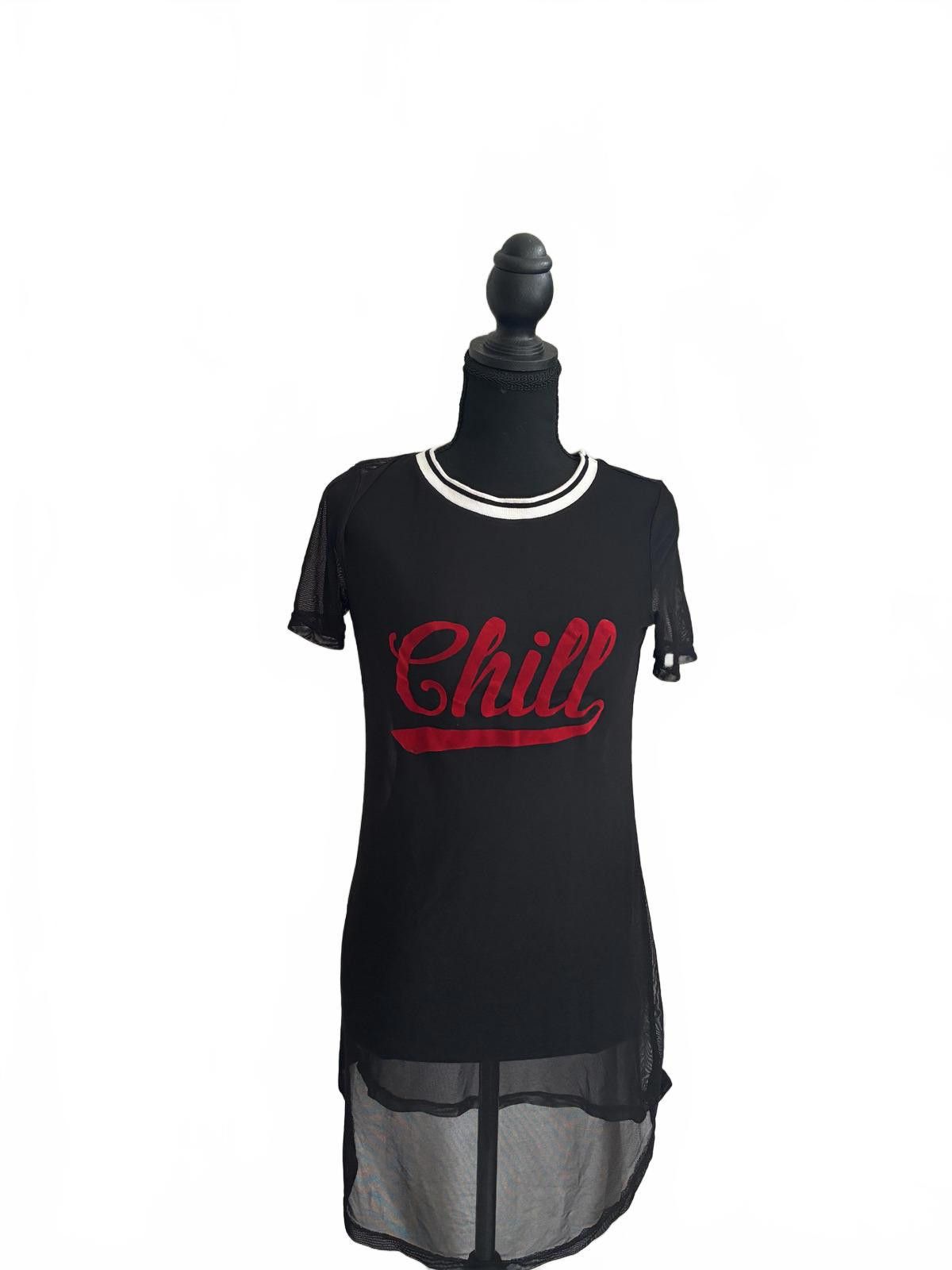 The Unbranded Brand Grunge 90s Black Sheer Mesh Tunic Dress Red Chill print Size ONE SIZE - 1 Thumbnail