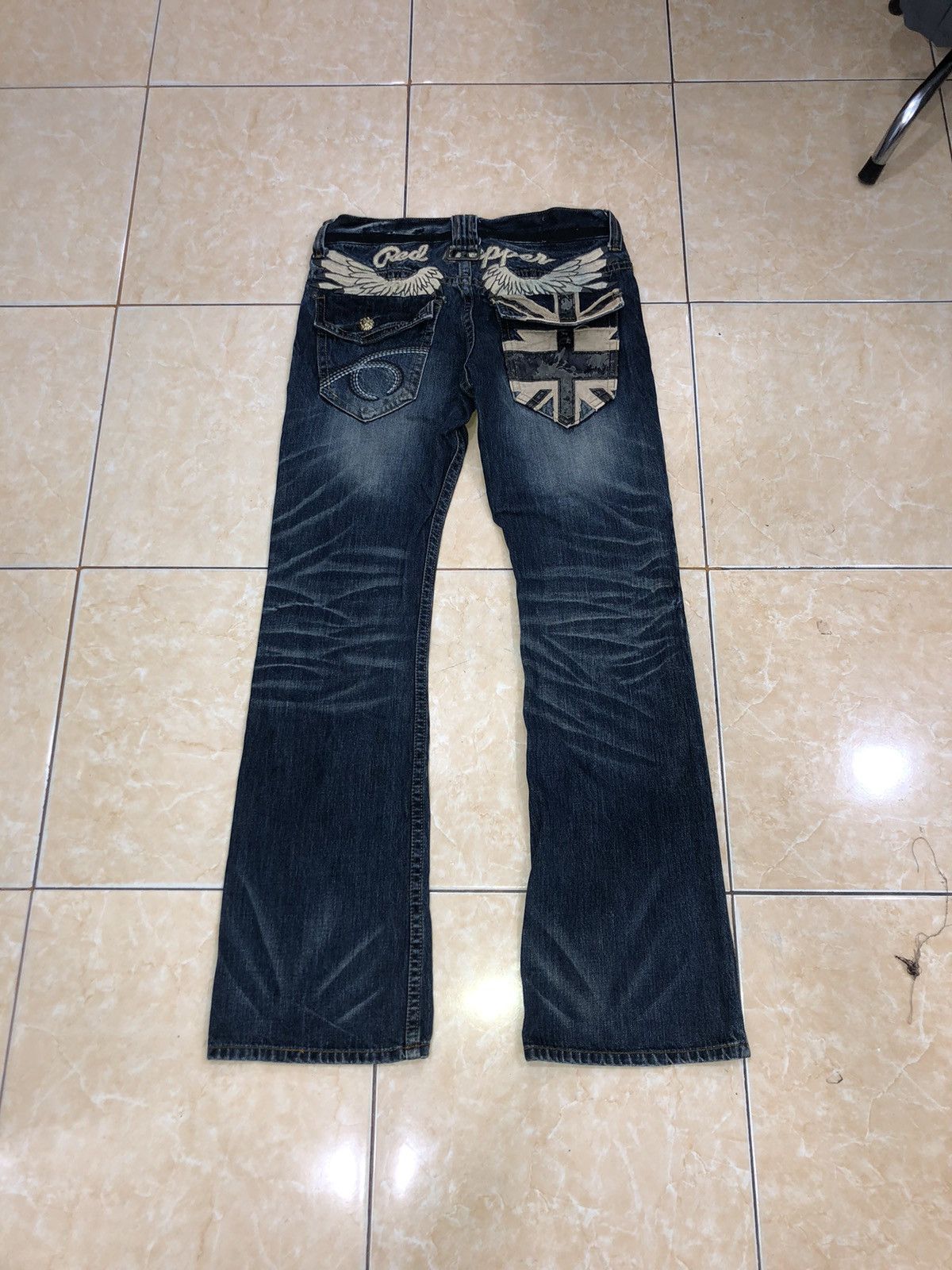 image of If Six Was Nine x Le Grande Bleu L G B Flared Red Pepper Bootcut Embroidered Jeans in Blue (Size 33