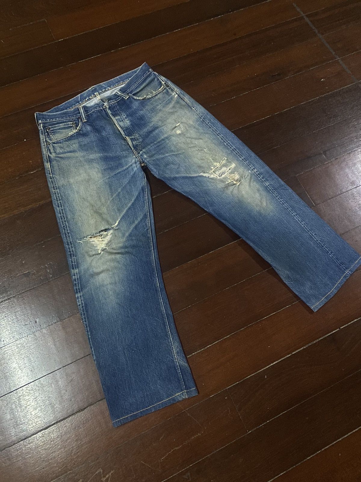 Vintage FIRE 🔥 VINTAGE 90s WAREHOUSE V STITCH DISTRESSED REWORK JEAN Size US 36 / EU 52 - 2 Thumbnail