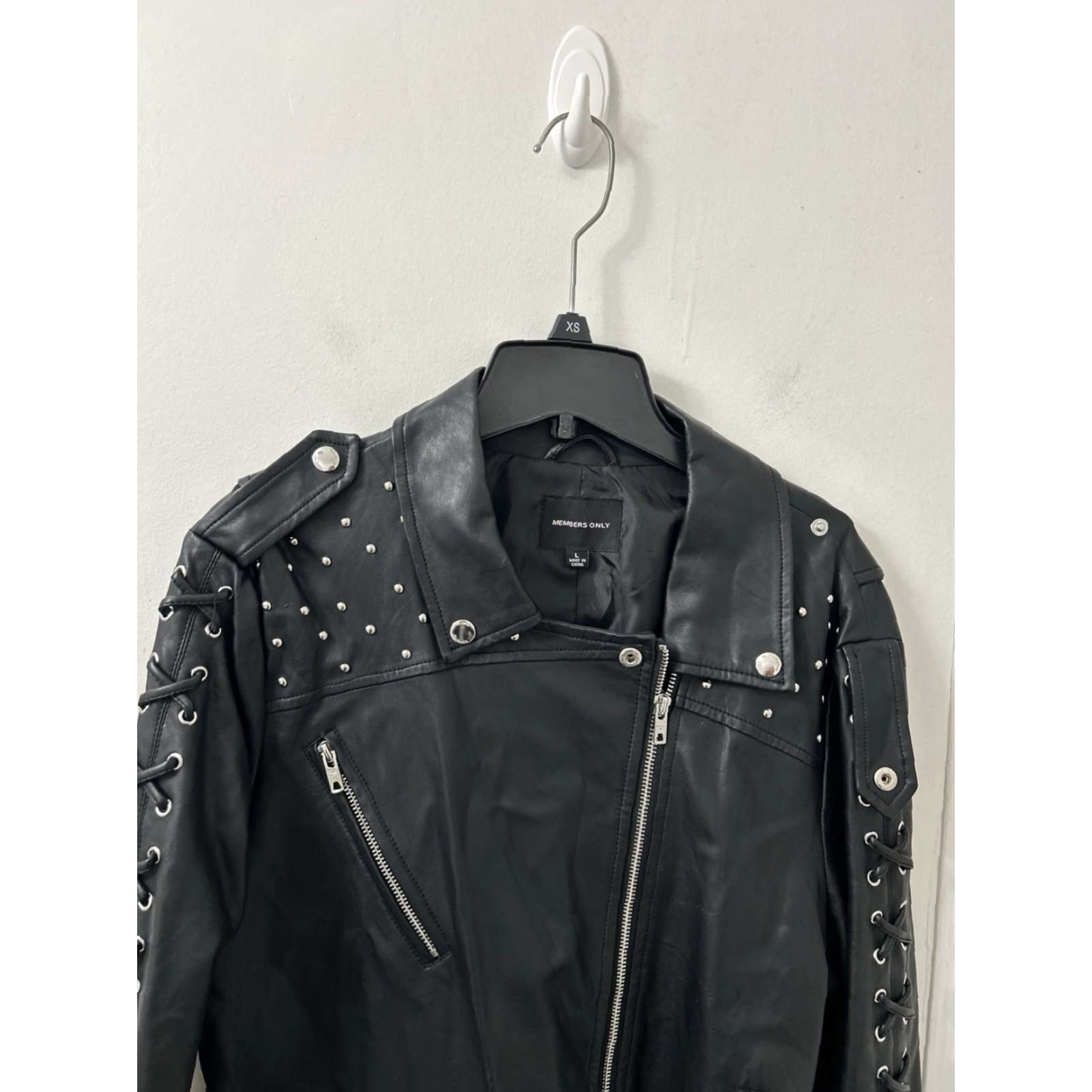 Members Only Members Only Leather Jacket Womens L Black Studded Lace Up Moto Jacket Size L / US 10 / IT 46 - 2 Thumbnail