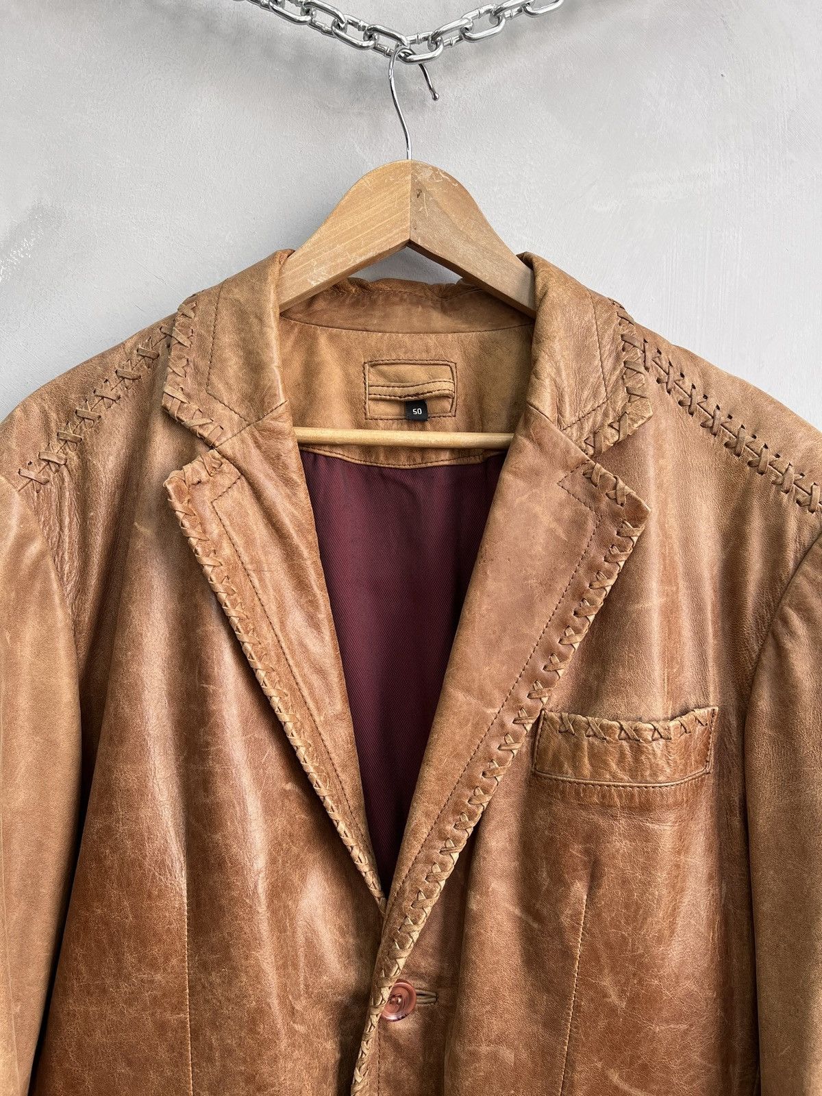 14th Addiction STITCHING AVANT GARDE DISTRESSED LEATHER BLAZER JACKET Size US M / EU 48-50 / 2 - 8 Thumbnail
