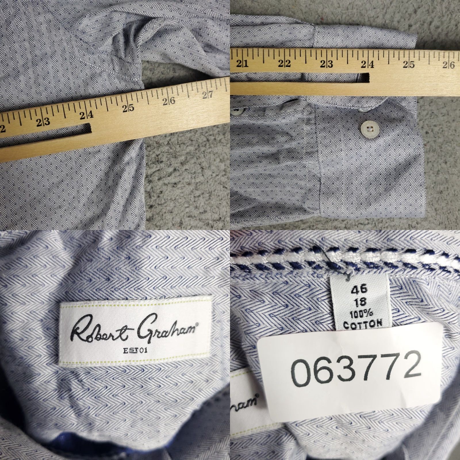 Robert Graham VINTAGE Robert Graham Shirt Mens Size 18 Blue Dress Shirt Long Sleeve Button Up Non-Iron Pockets 100% Cotton Mens Size 48R - 8 Thumbnail