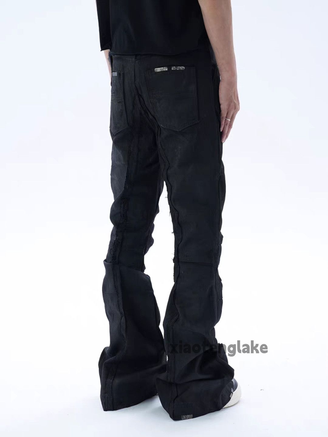 パンツ archive Destroy coating denim zx ripped damaged punk grunge wax coated stack jeans