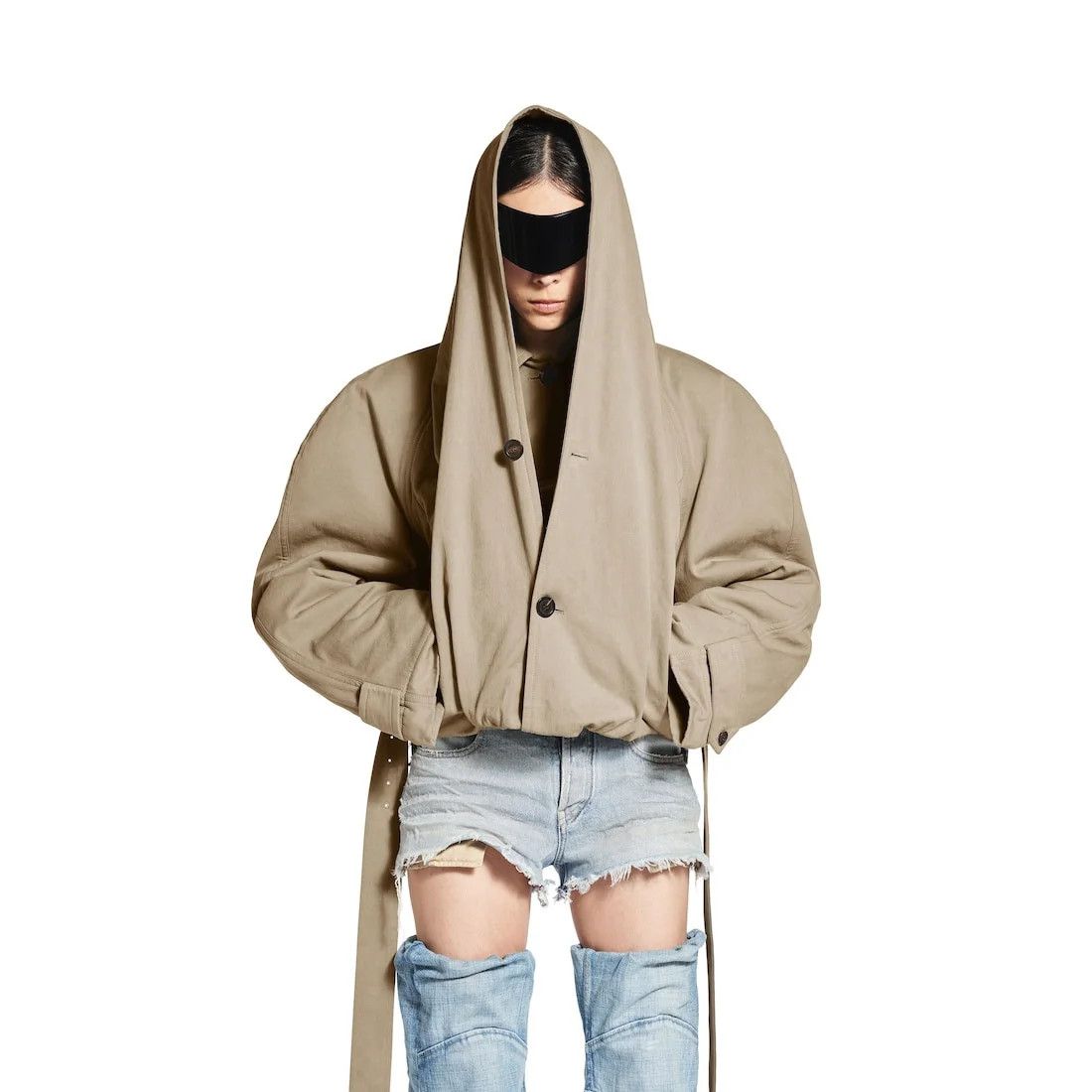 Balenciaga o1in1g0526 Flipped Hooded Trench Jacket in Dark Beige Size XL / US 12-14 / IT 48-50 - 5 Thumbnail
