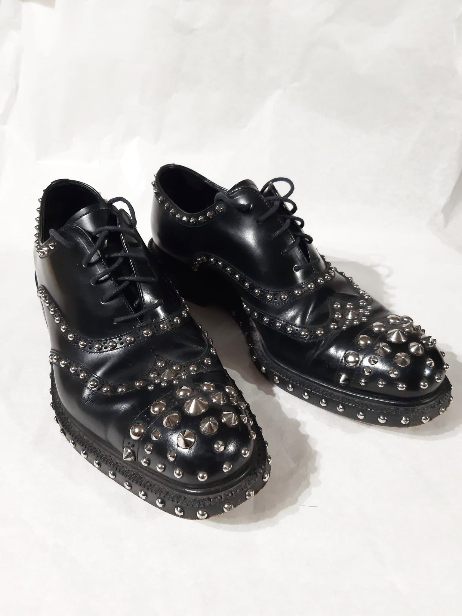 Prada Fw 2009 Runway Studded Leather Derby Shoes in Black, Men's (Size 7.5)