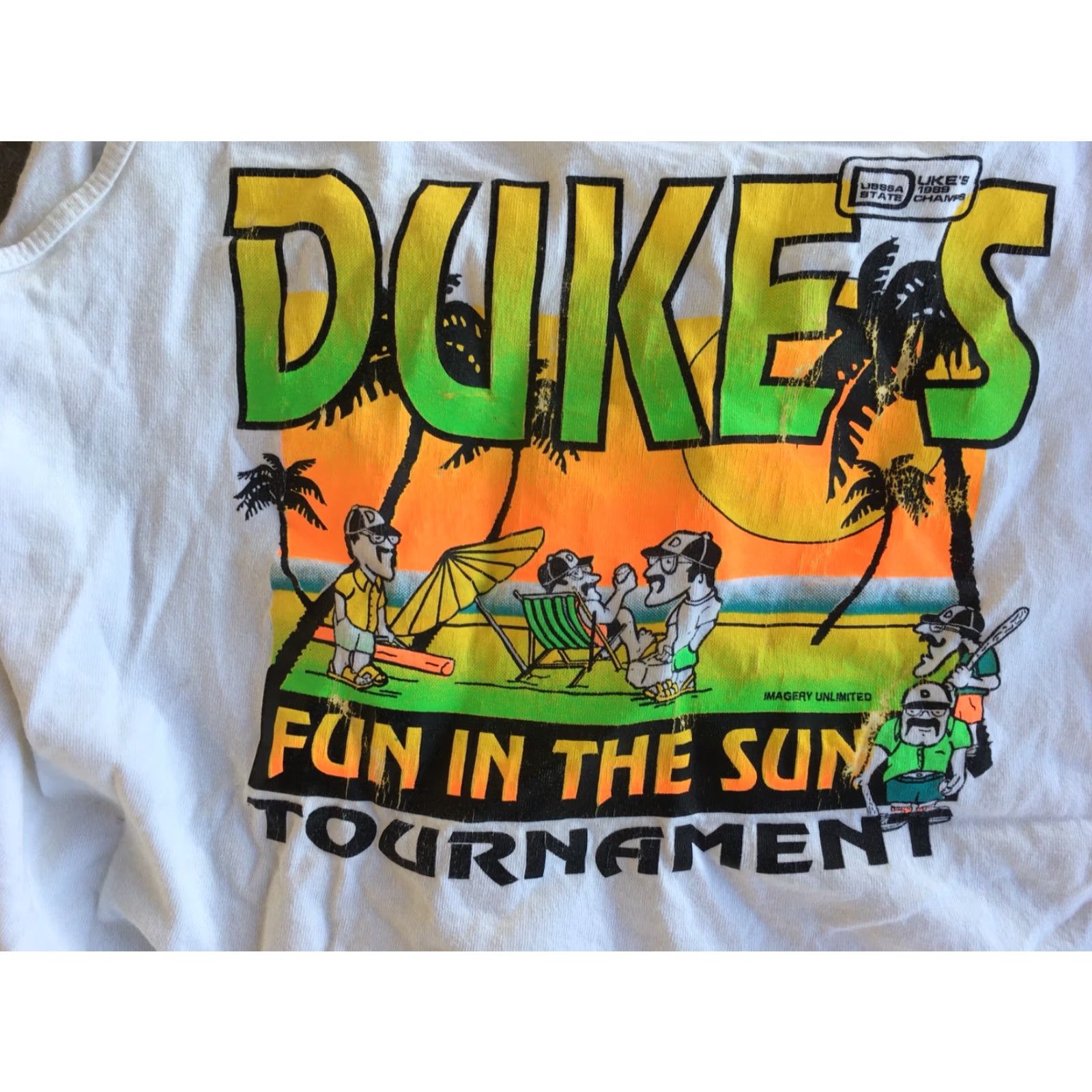 Vintage VINTAGE Murina DUKES FUN IN THE SUN TOURNAMENT TANK TOP USSSA STATE 1989 CHAMPS Neon L Size US L / EU 52-54 / 3 - 6 Thumbnail