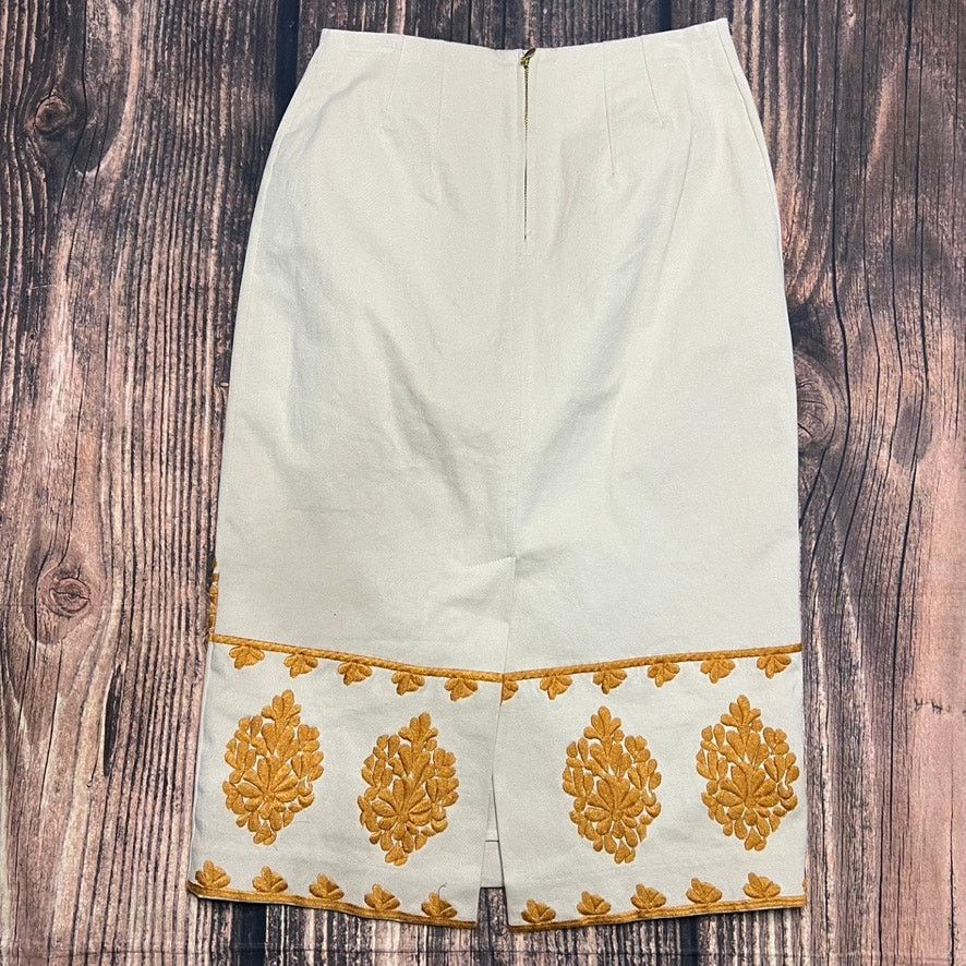 Anthropologie Anthropologie Women's Gold Verona Embroidered Pencil Skirt Size 26" / US 2 / IT 38 - 7 Thumbnail