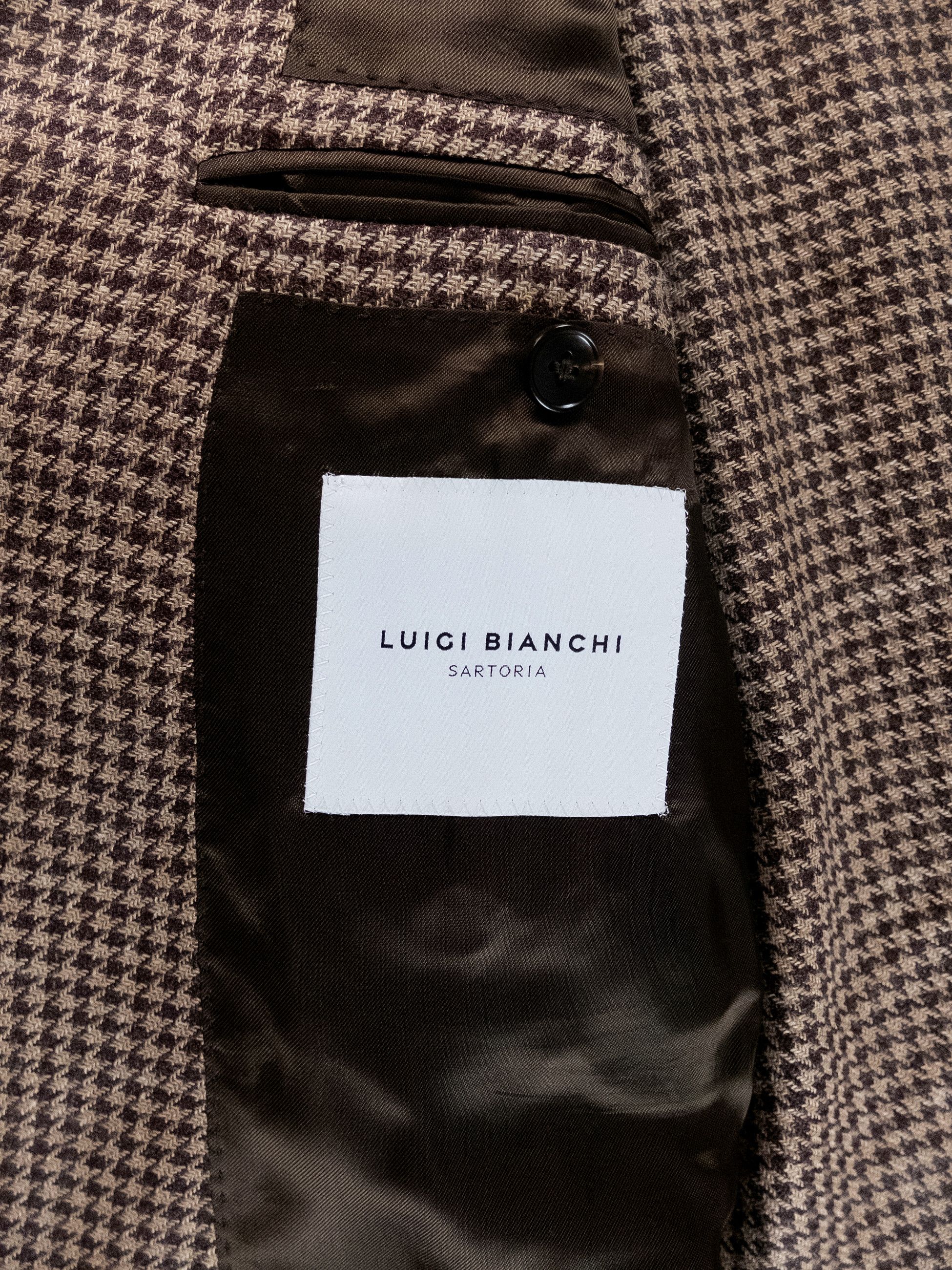 Luigi Bianchi LUIGI BIANCHI brown wool silk linen houndstooth sportcoat Size 46R - 7 Thumbnail
