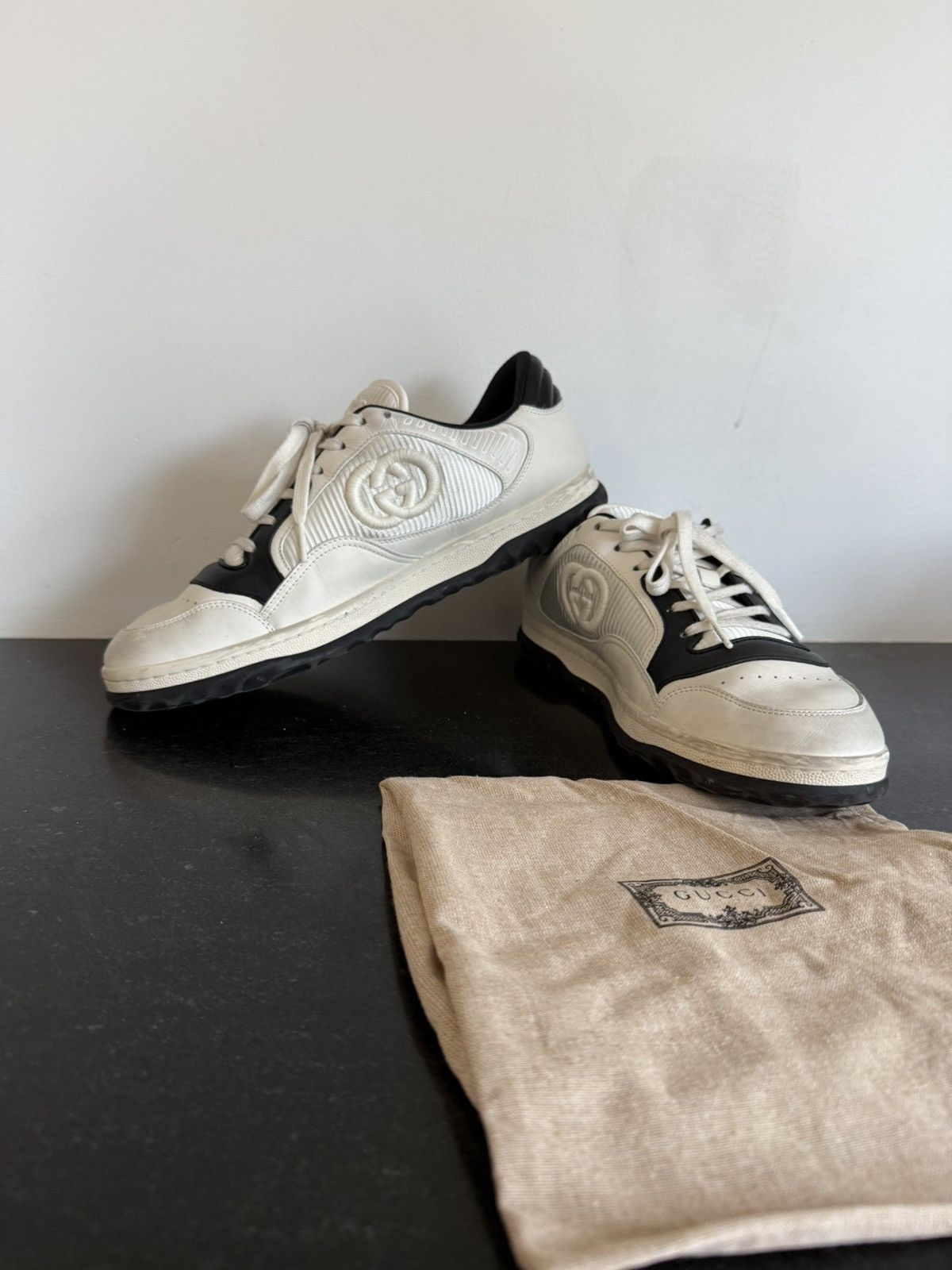 Gucci Gucci White Black Leather Low-Top Sneakers w/ GG Logo Size US 10 / EU 43 - 6 Thumbnail