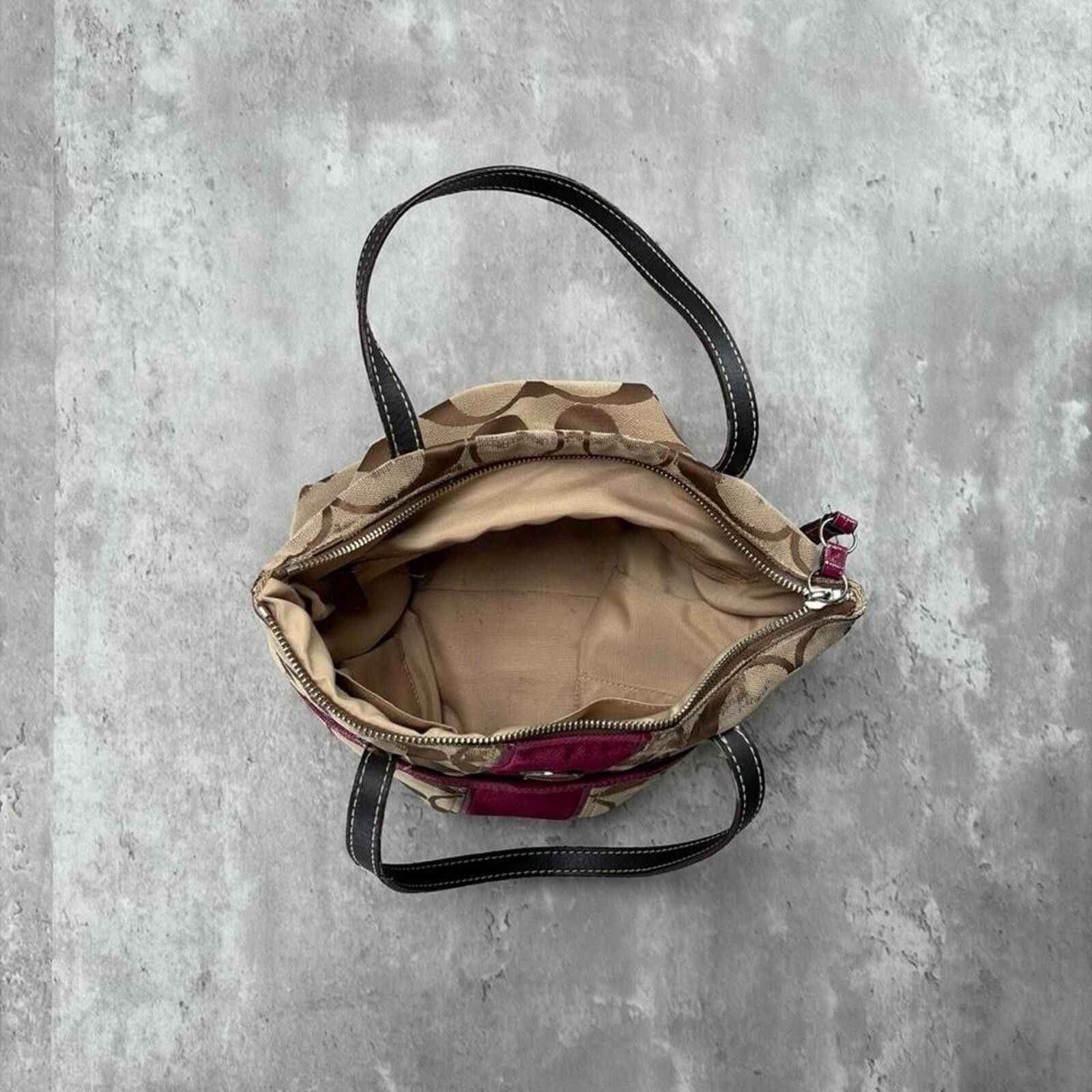 Coach Y2K Coach Signature Stripe Khaki Magenta Jacquard Tote Bag Size ONE SIZE - 5 Thumbnail