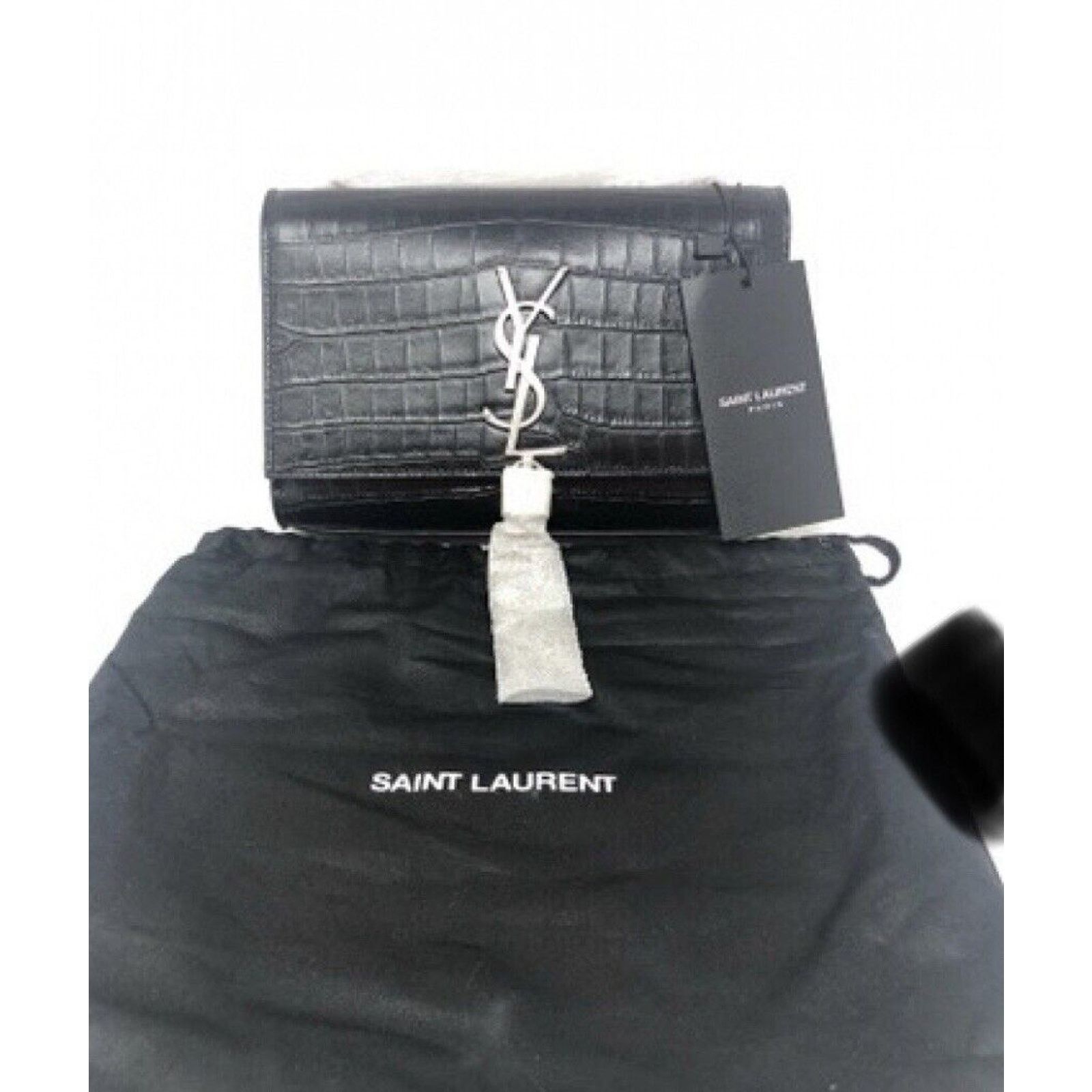 Yves Saint Laurent YSL Saint Laurent Kate Silver Hardware Embossed Croc Tassel Size ONE SIZE - 7 Thumbnail