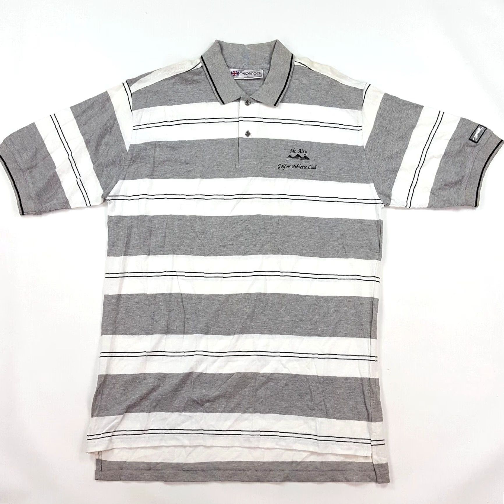 Vintage VINTAGE Slazenger PGA Golf Polo Shirt Gray Striped Embroidered Logo Large Men's Casual Retro Preppy Sports Shirt Size US L / EU 52-54 / 3 - 2 Thumbnail