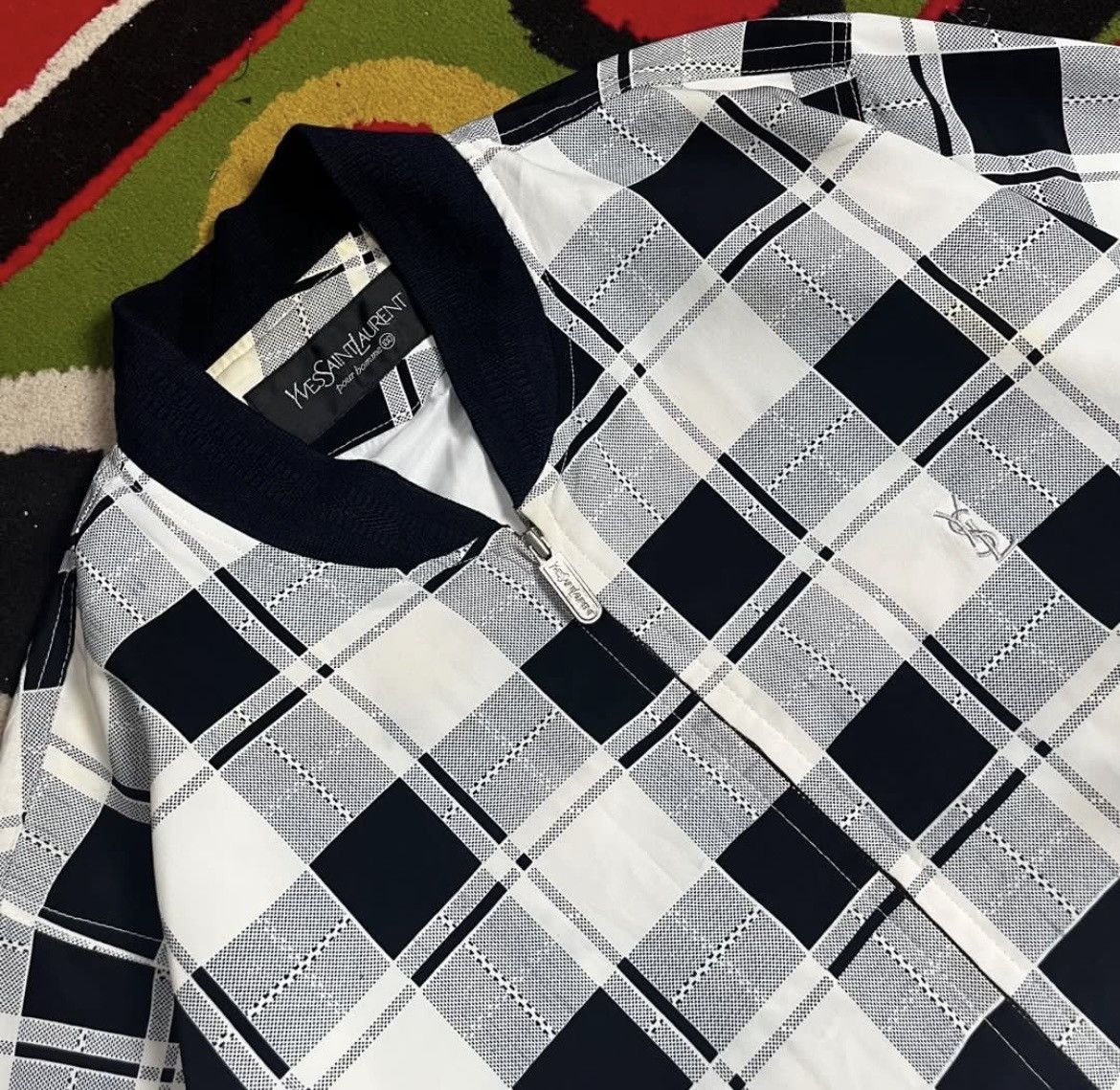 Yves Saint Laurent Rare💥 Yves Saint Laurent Plaid Black/White Bomber Jacket Size US L / EU 52-54 / 3 - 2 Thumbnail