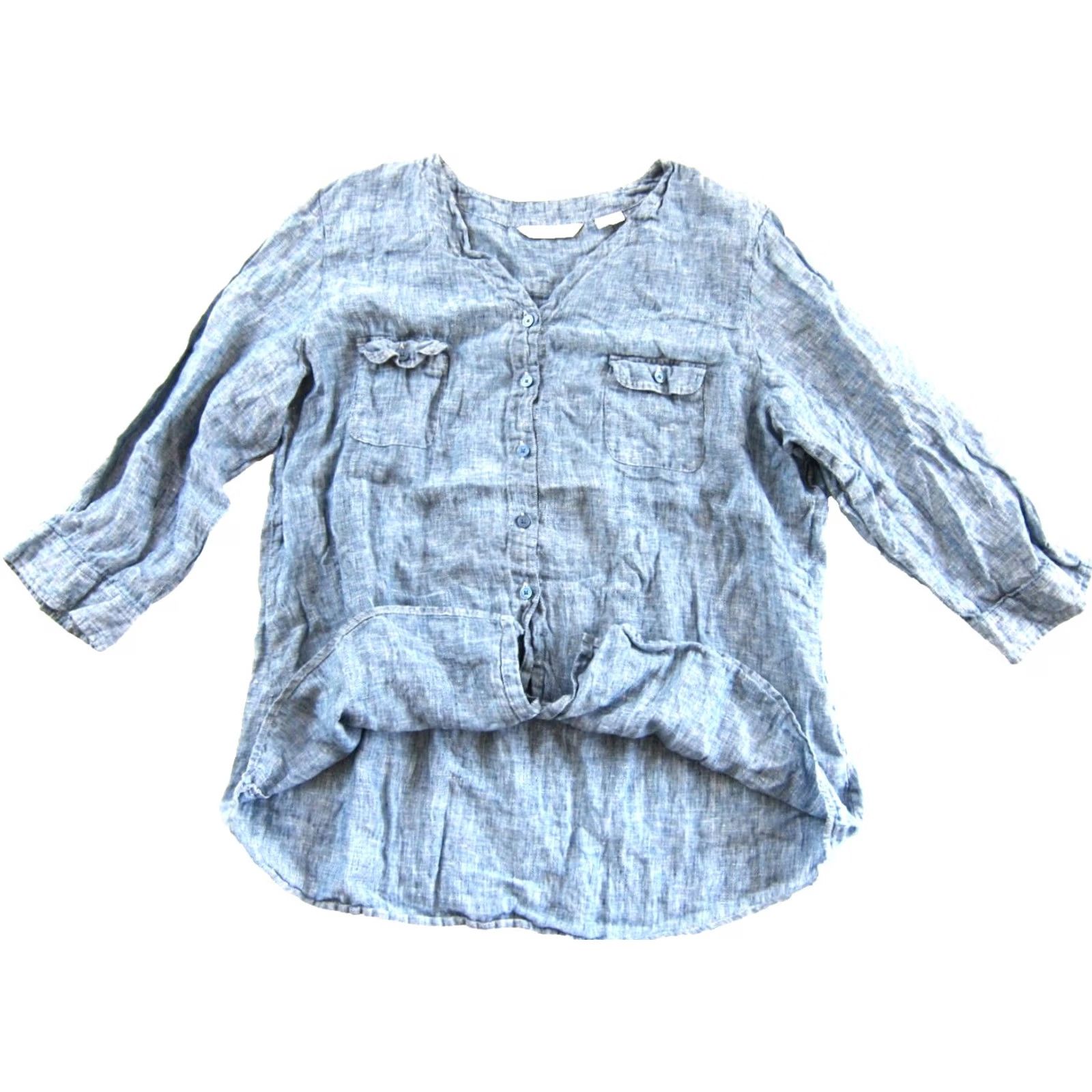 Orvis Orvis Blouse 3/4 Sleeve V-Neck Button Down Pocket Linen Blue Woman XL Size XL / US 12-14 / IT 48-50 - 4 Thumbnail