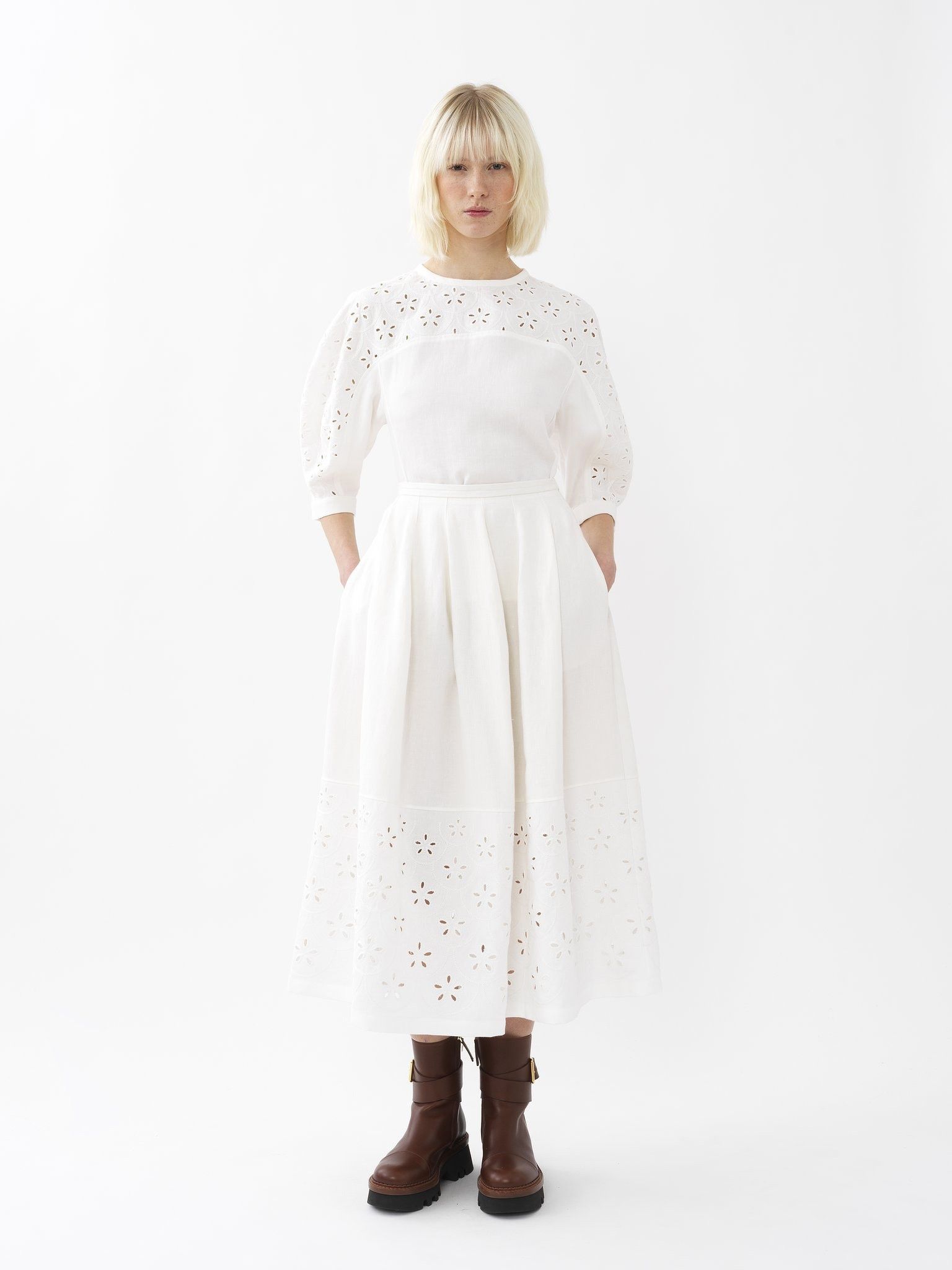 Chloe o1loc1c0625 Midi Skirt in Iconic Milk Size 25" / US 0 / IT 36 - 2 Thumbnail