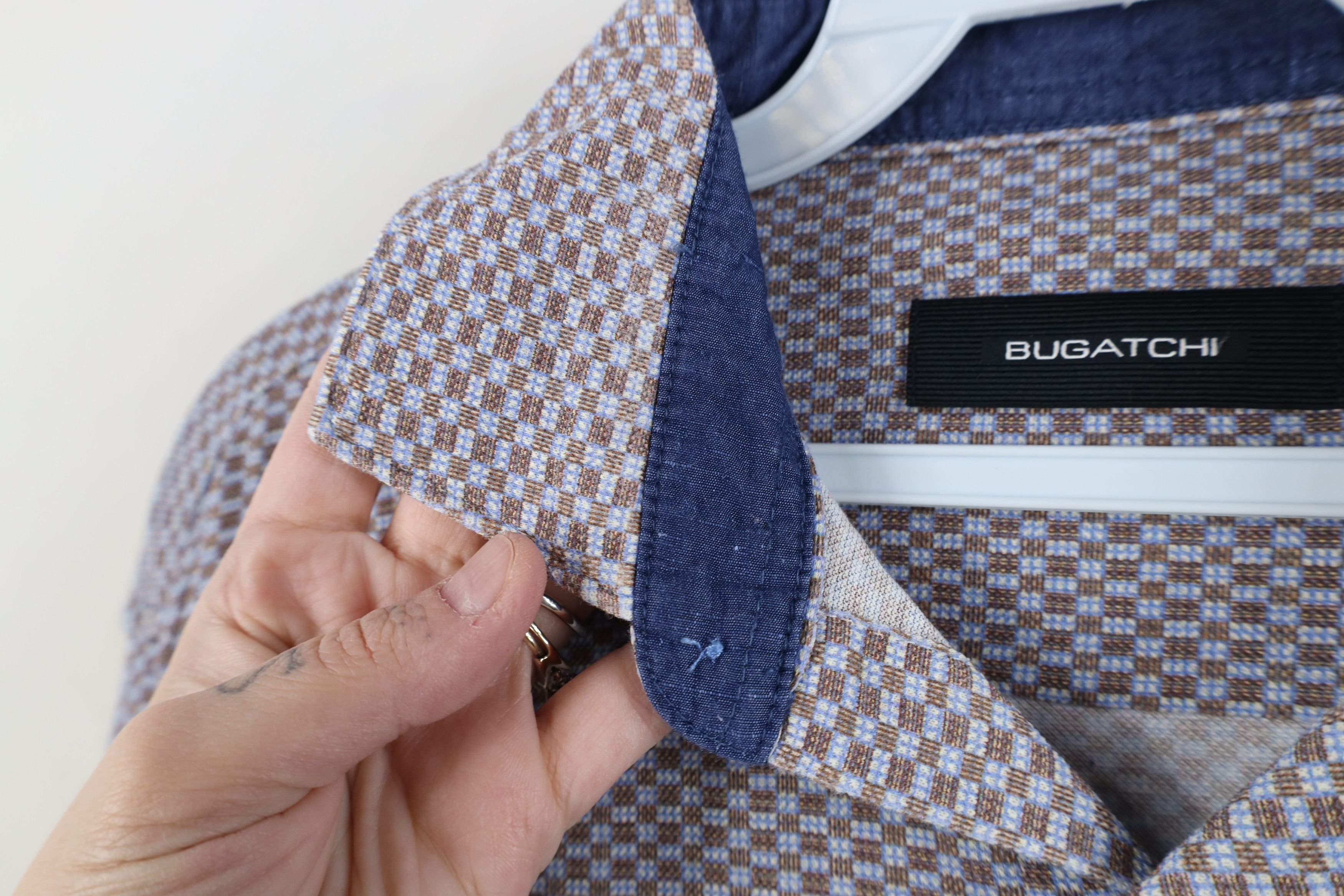 Vintage Bugatchi Uomo Checkered Knit Collared Button Shirt Cotton Size US M / EU 48-50 / 2 - 7 Thumbnail