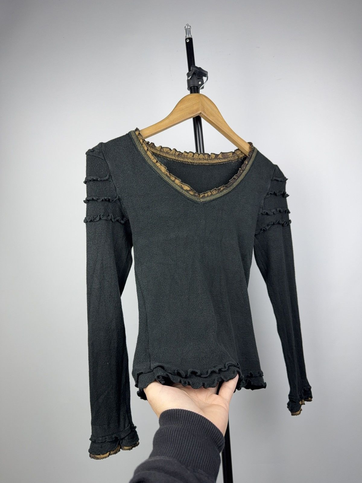 Japanese Brand Vintage Gothic Ruffle Trim Black Sheer Long Sleeve Top Size S / US 4 / IT 40 - 5 Thumbnail