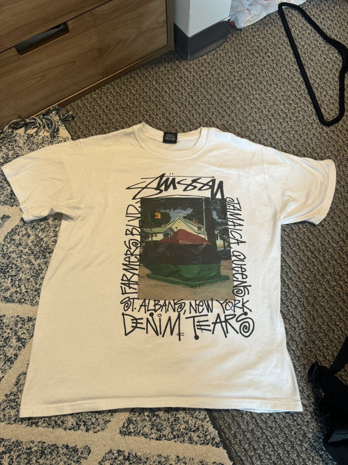 image of Denim Tears Farmers Blvd Tee in White, Men's (Size Medium)