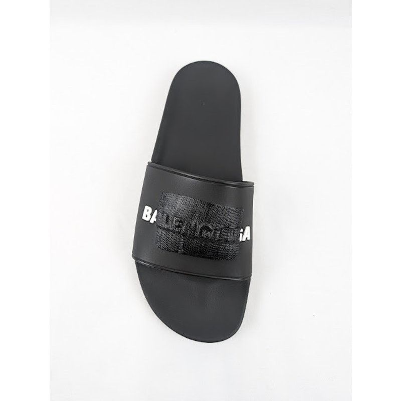 Balenciaga o1rshd1 Pool Logo Slides in Black/White Size US 12 / EU 45 - 6 Thumbnail