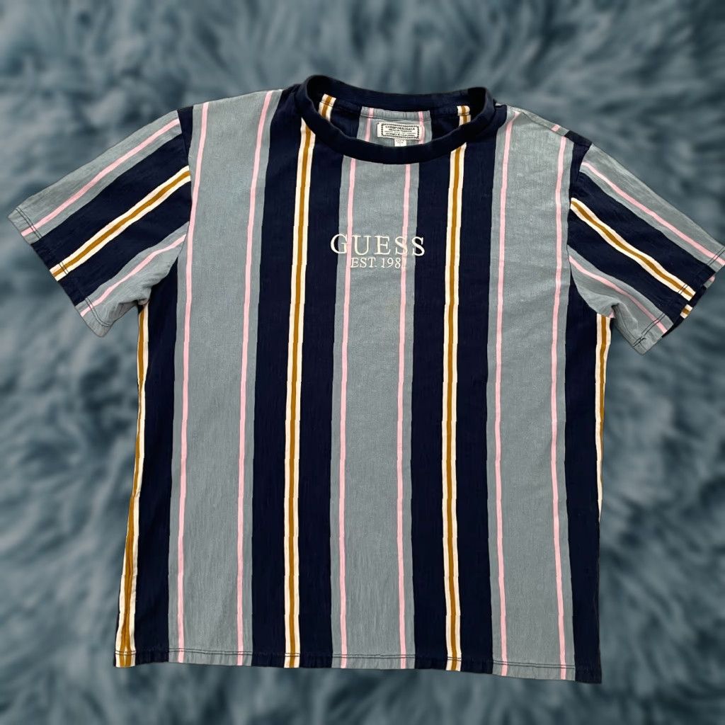 Guess VINTAGE GUESS Shirt Adult Large Blue Striped Crew Neck Hip Hop Y2K Streetwear MENS Size US L / EU 52-54 / 3 - 1 Thumbnail