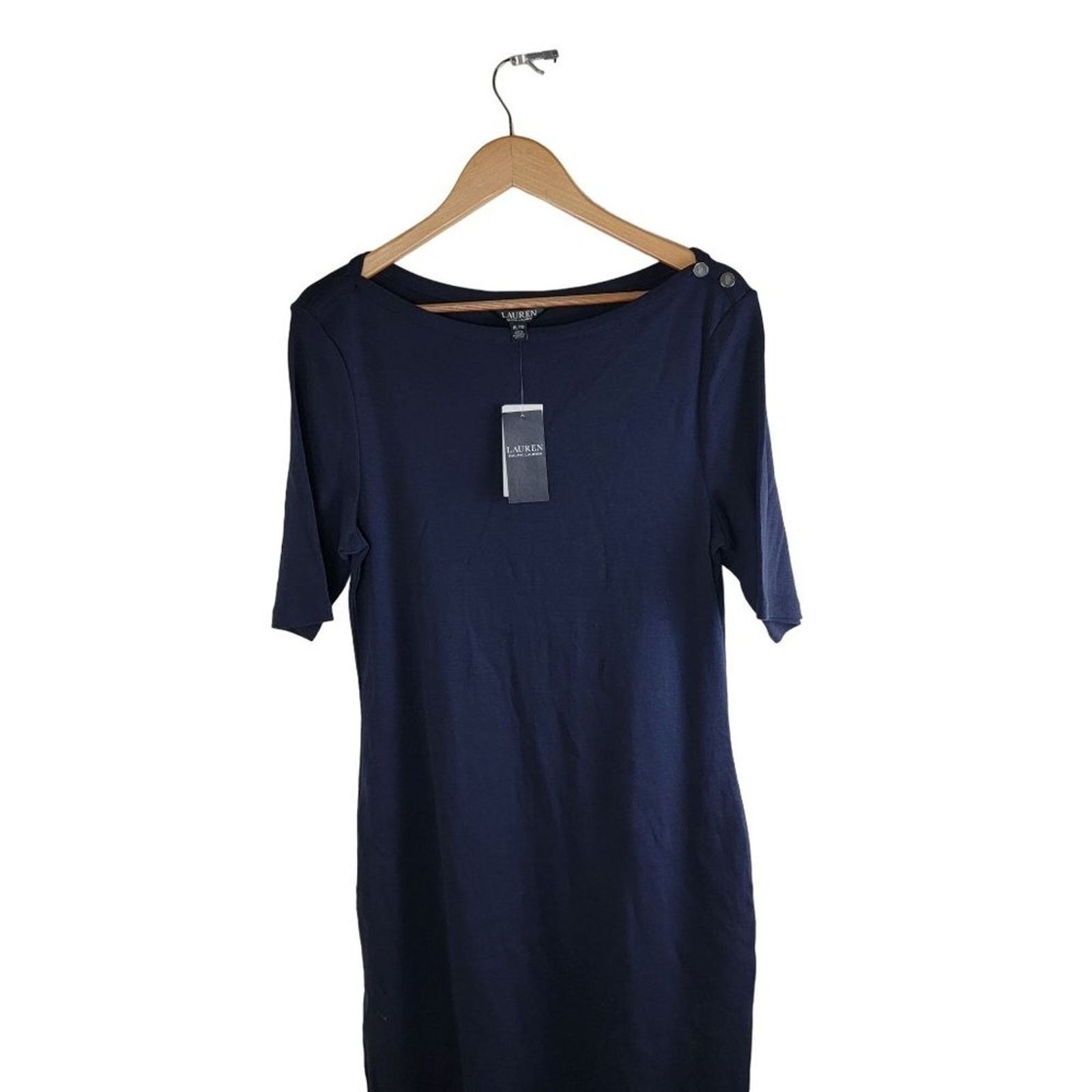 Lauren Ralph Lauren Lauren Ralph Lauren Cotton Navy Midi Dress Boat Neck 3/4 Size XS / US 0-2 / IT 36-38 - 3 Thumbnail