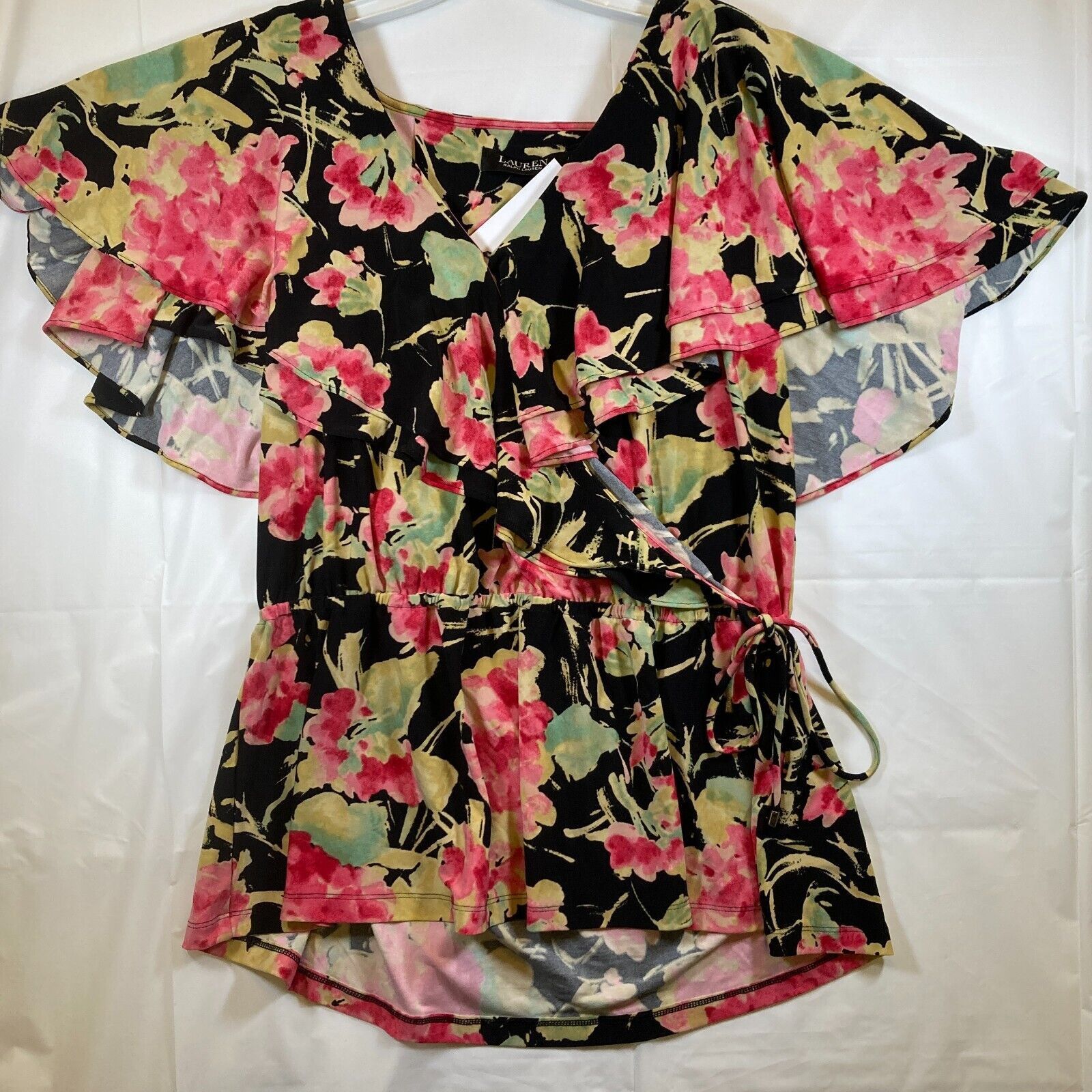 Lauren Ralph Lauren RALPH LAUREN Women’s Black Floral Sleeve Blouse Large Size L / US 10 / IT 46 - 12 Thumbnail