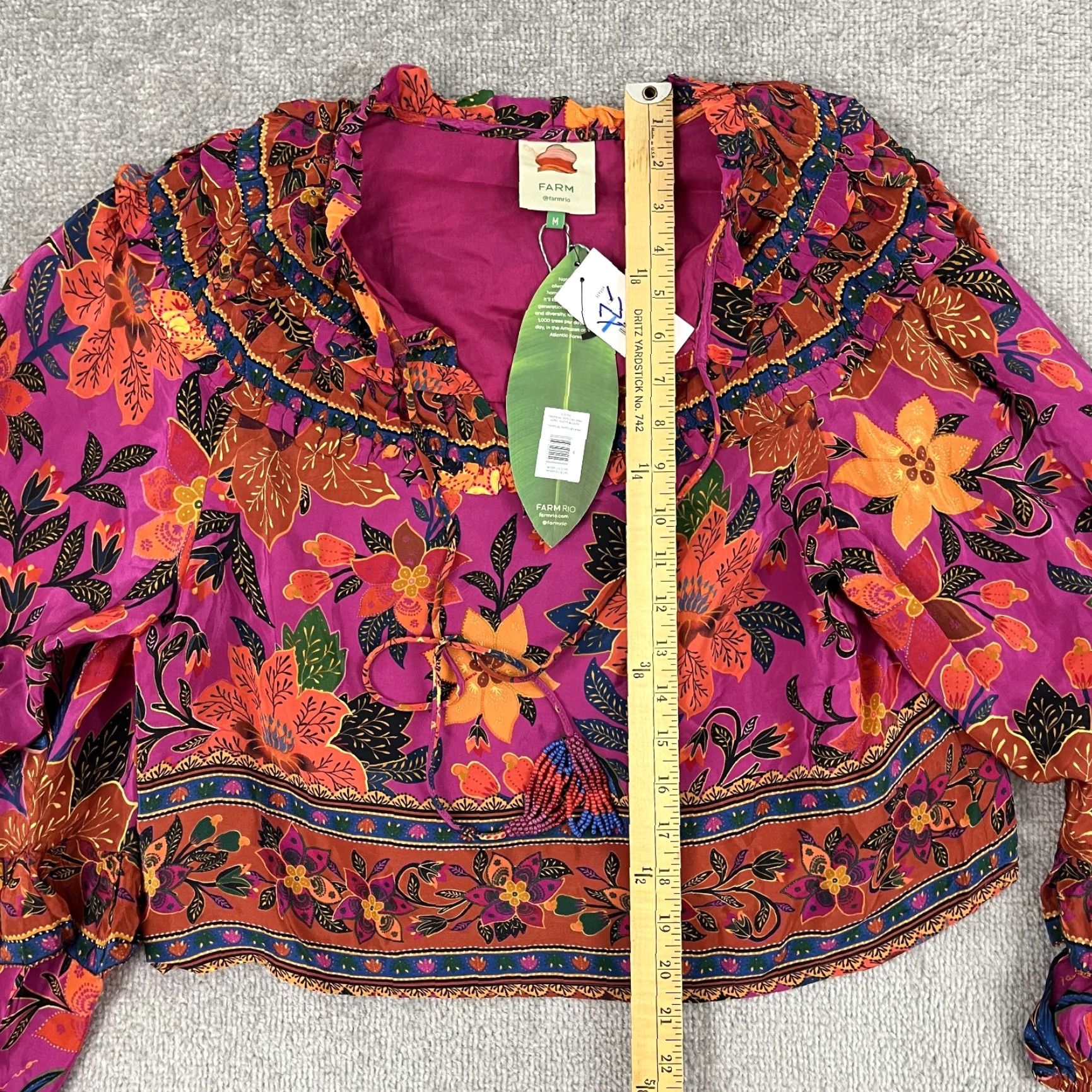 Farm Rio Farm Rio Blouse Womens Medium Floral Ruffled Long Sleeve V-Neck Casual Lightweight Multicolor Size M / US 6-8 / IT 42-44 - 6 Thumbnail